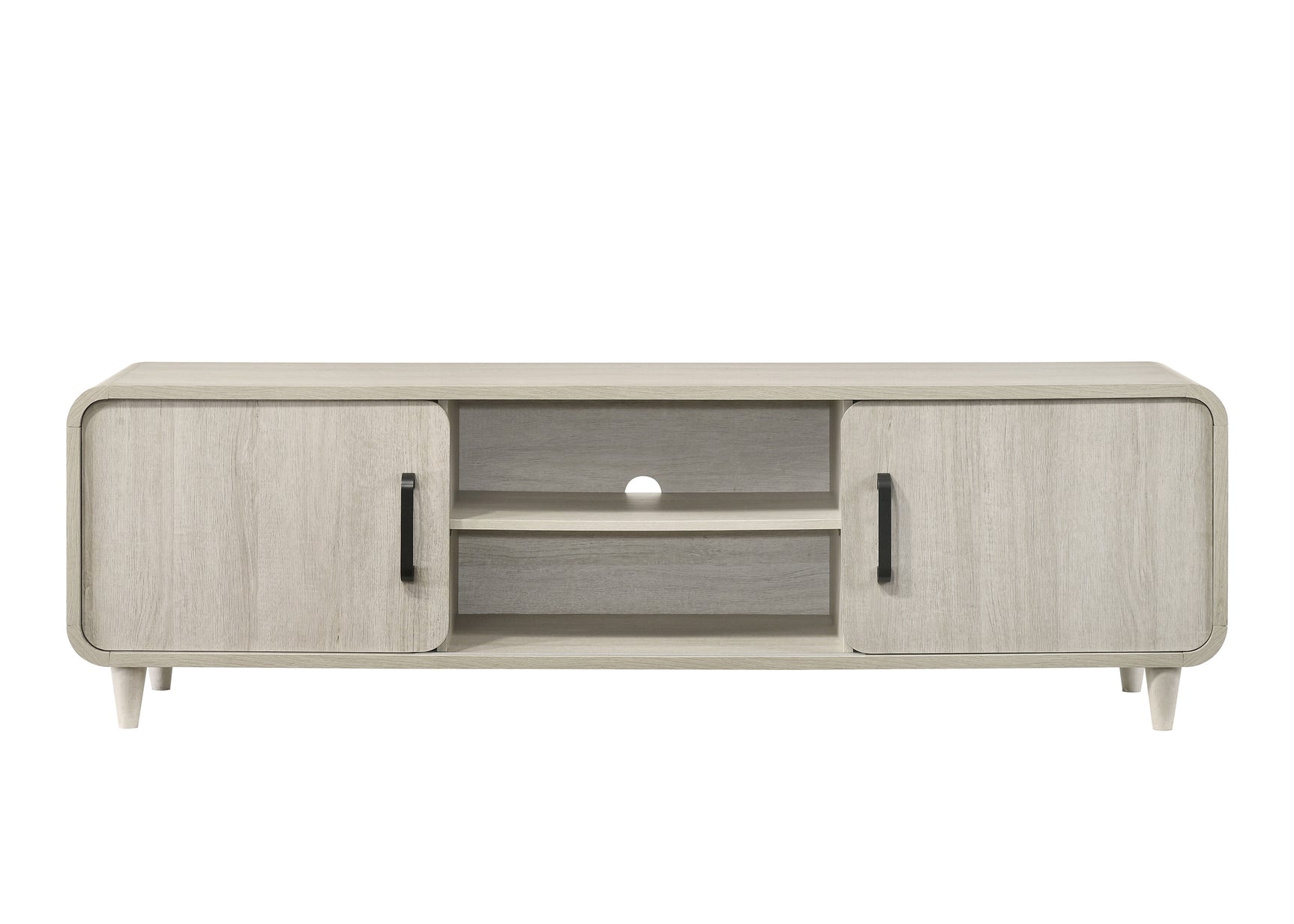 Nyomi White TV Stand storage compartments detail