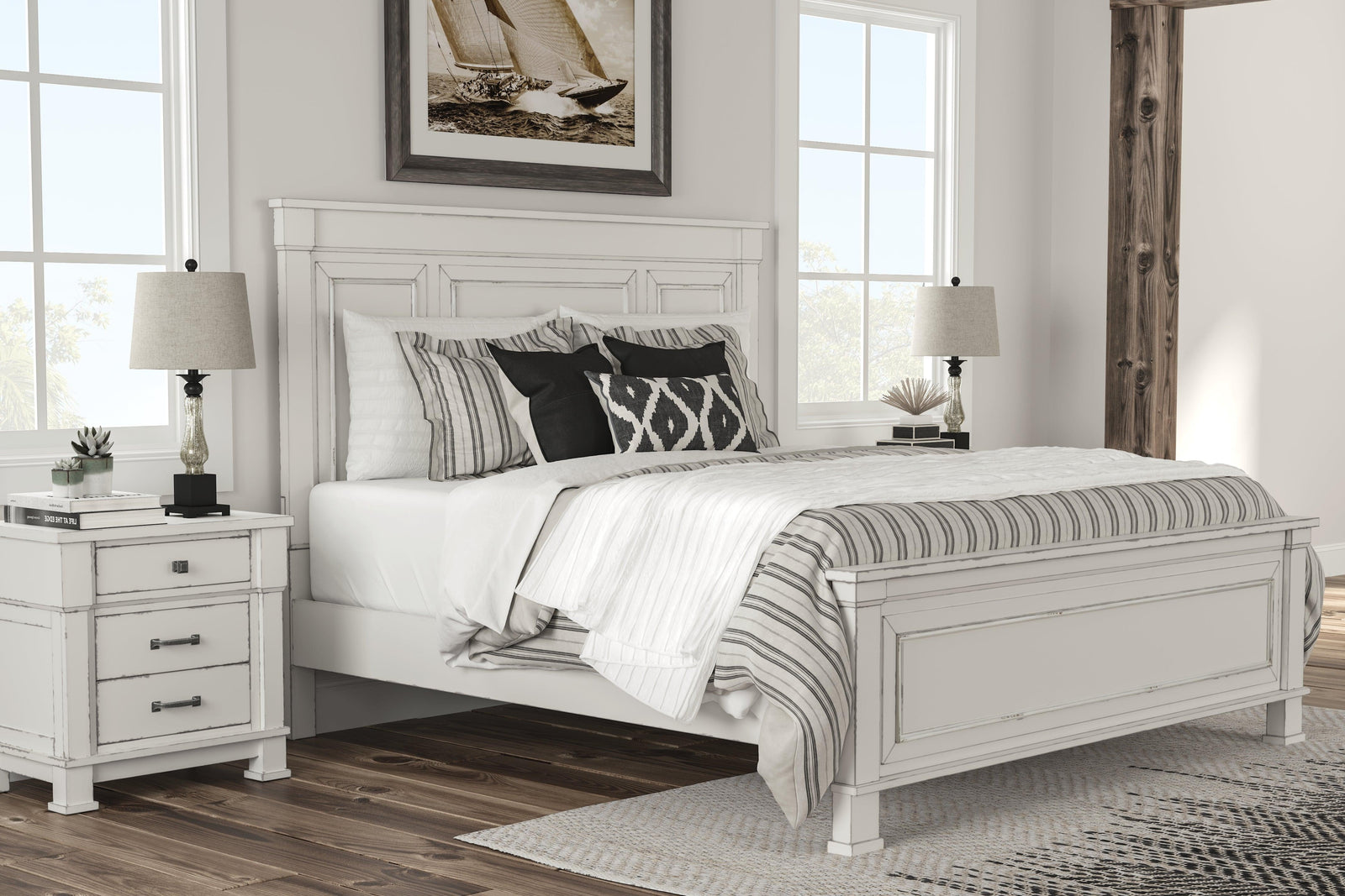Jennily Whitewash King Panel Bed - Ella Furniture