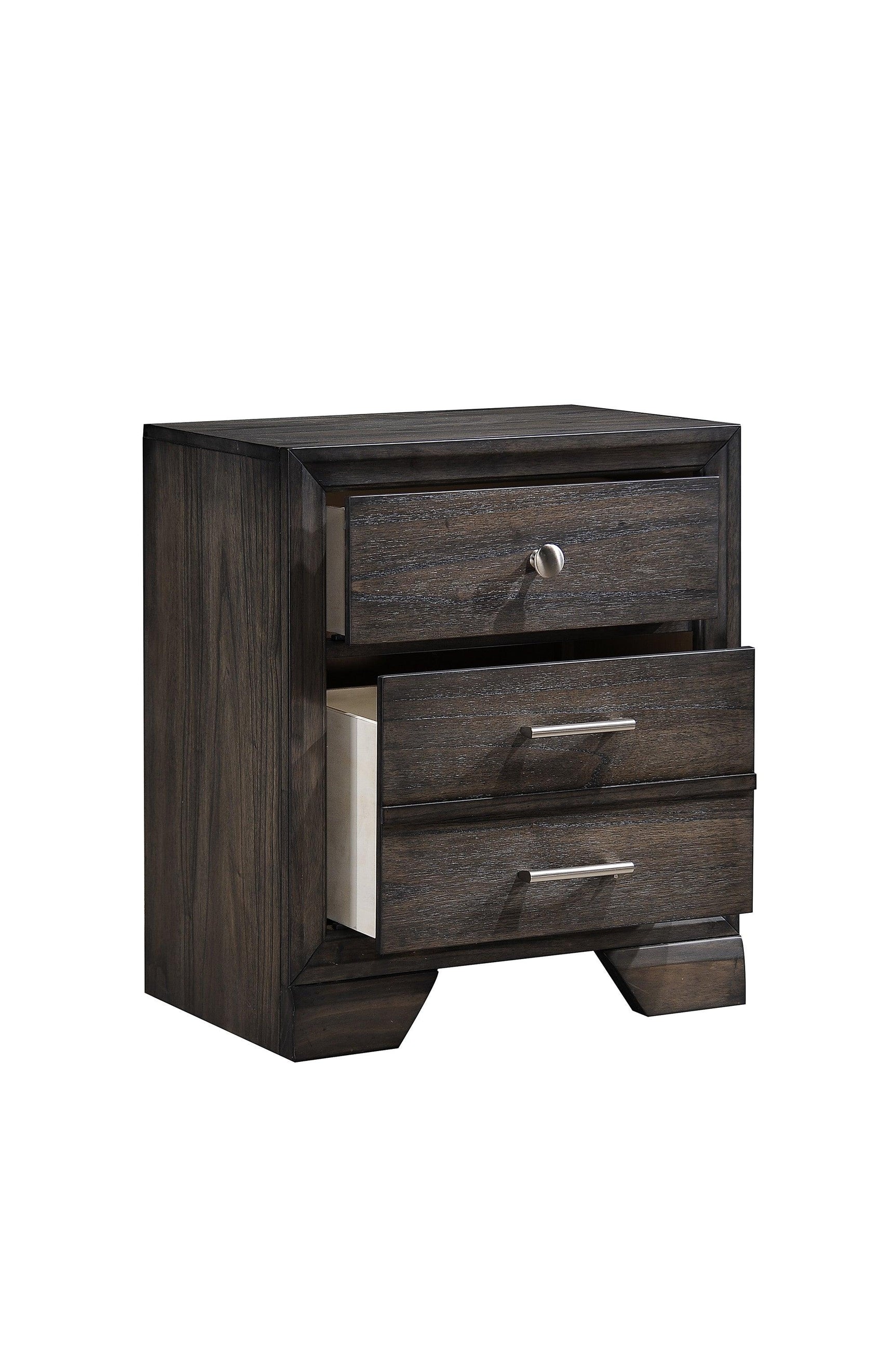 side view of Jaymes Gray Storage Fabric Platform Bedroom Set bed