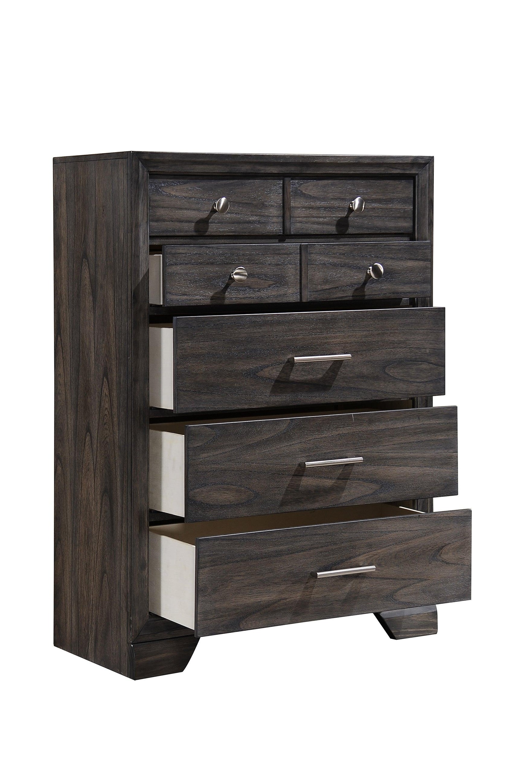 side view of Jaymes Gray Storage Fabric Platform Bedroom Set bed