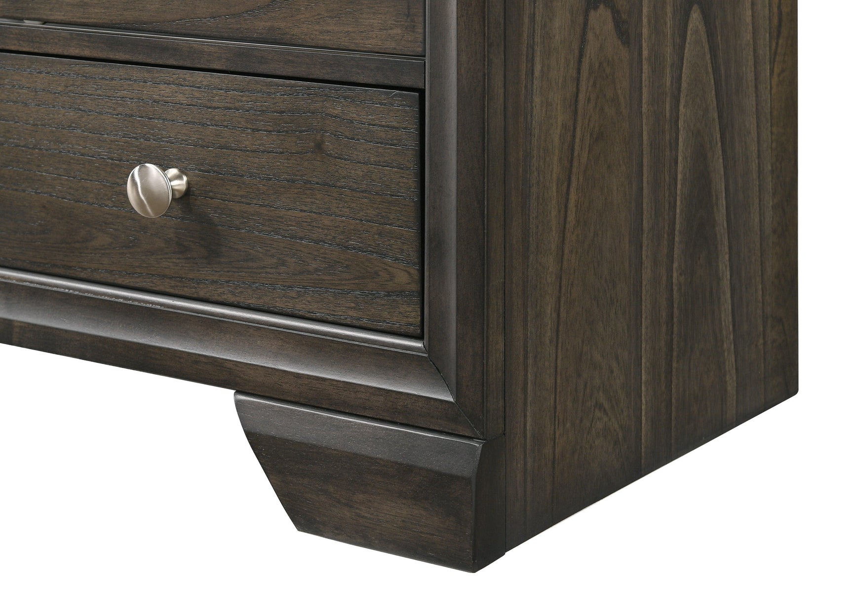 side view of Jaymes Gray Storage Fabric Platform Bedroom Set bed