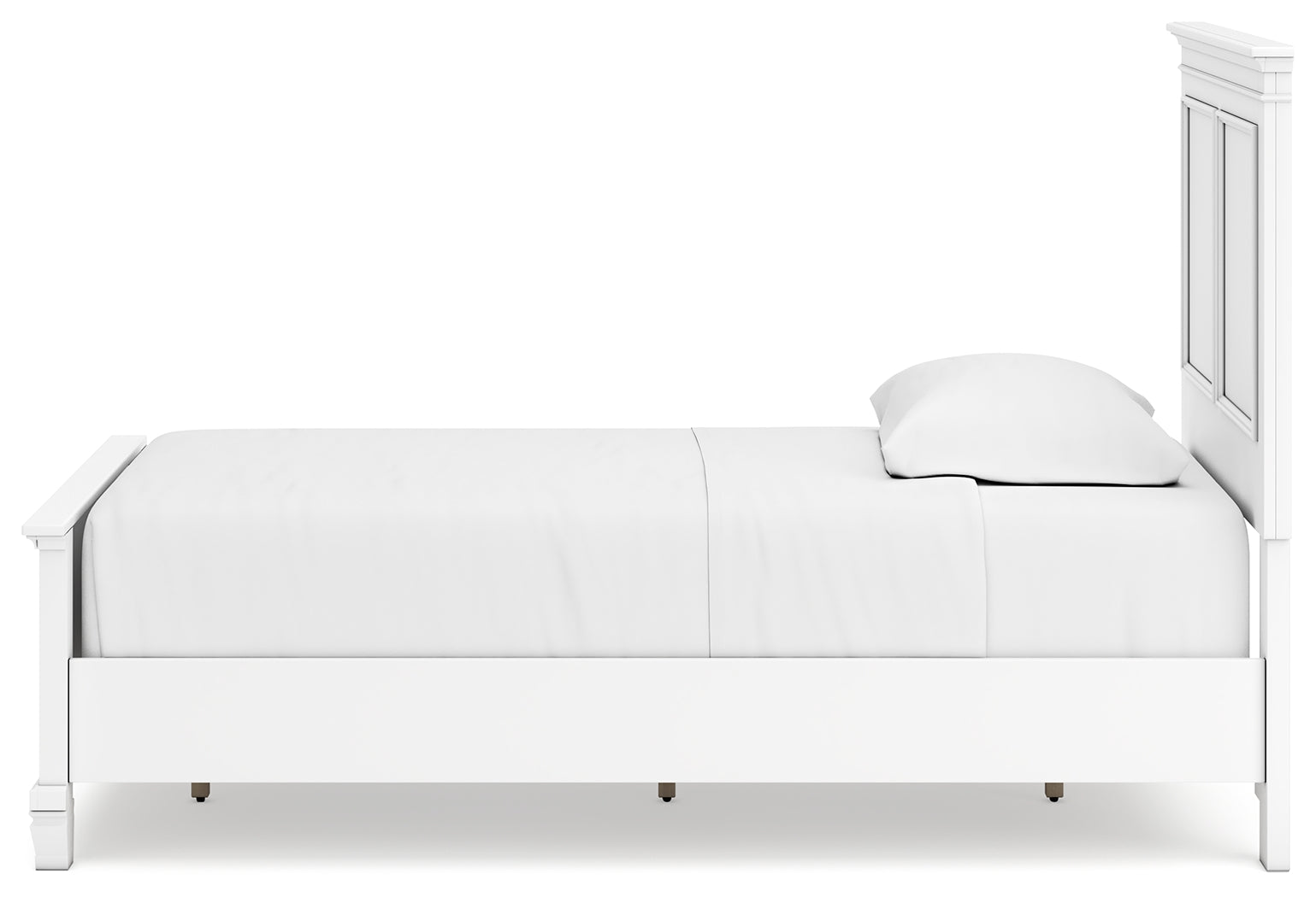 Fortman White Twin Panel Bed angled side and footboard