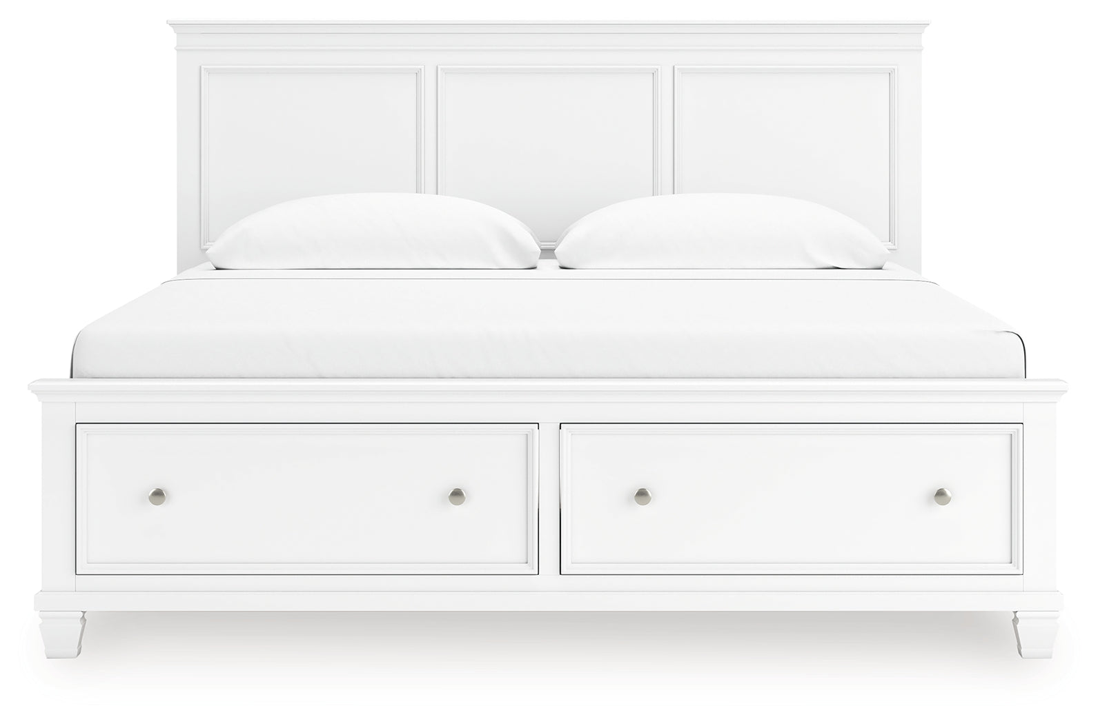 Panel headboard of Fortman White King Bed front view