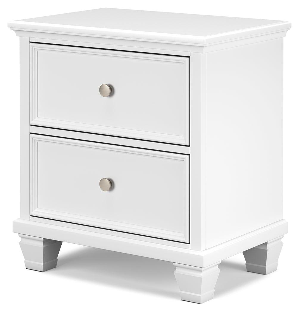 Fortman White Nightstand side view showing tapered feet