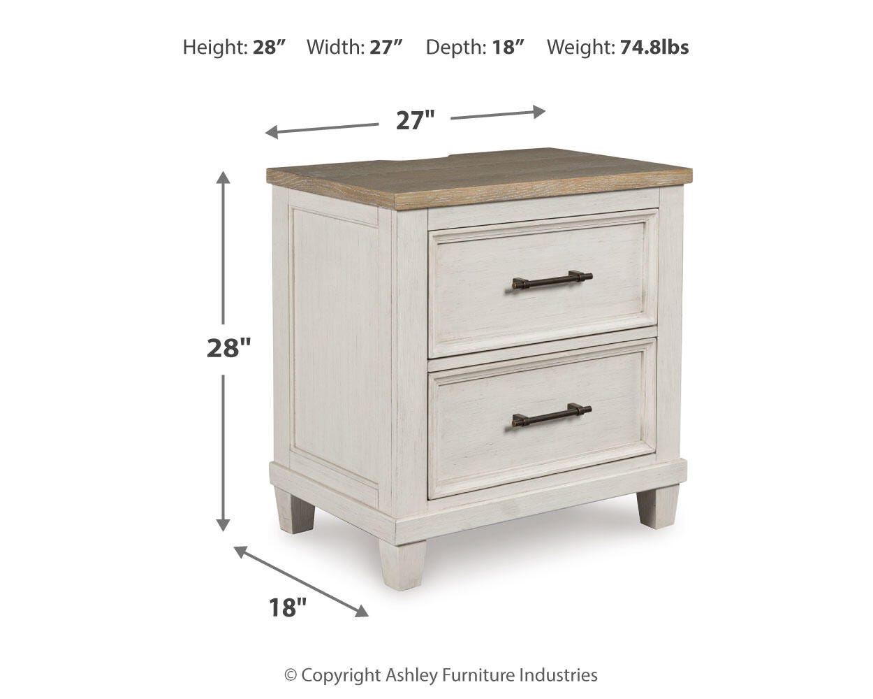 Shaybrock Antique White Panel Bedroom Set dimension view