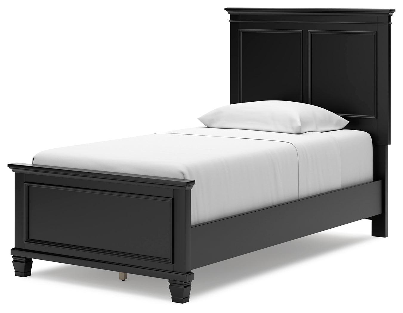 Lanolee Black Twin Panel Bed footboard detail