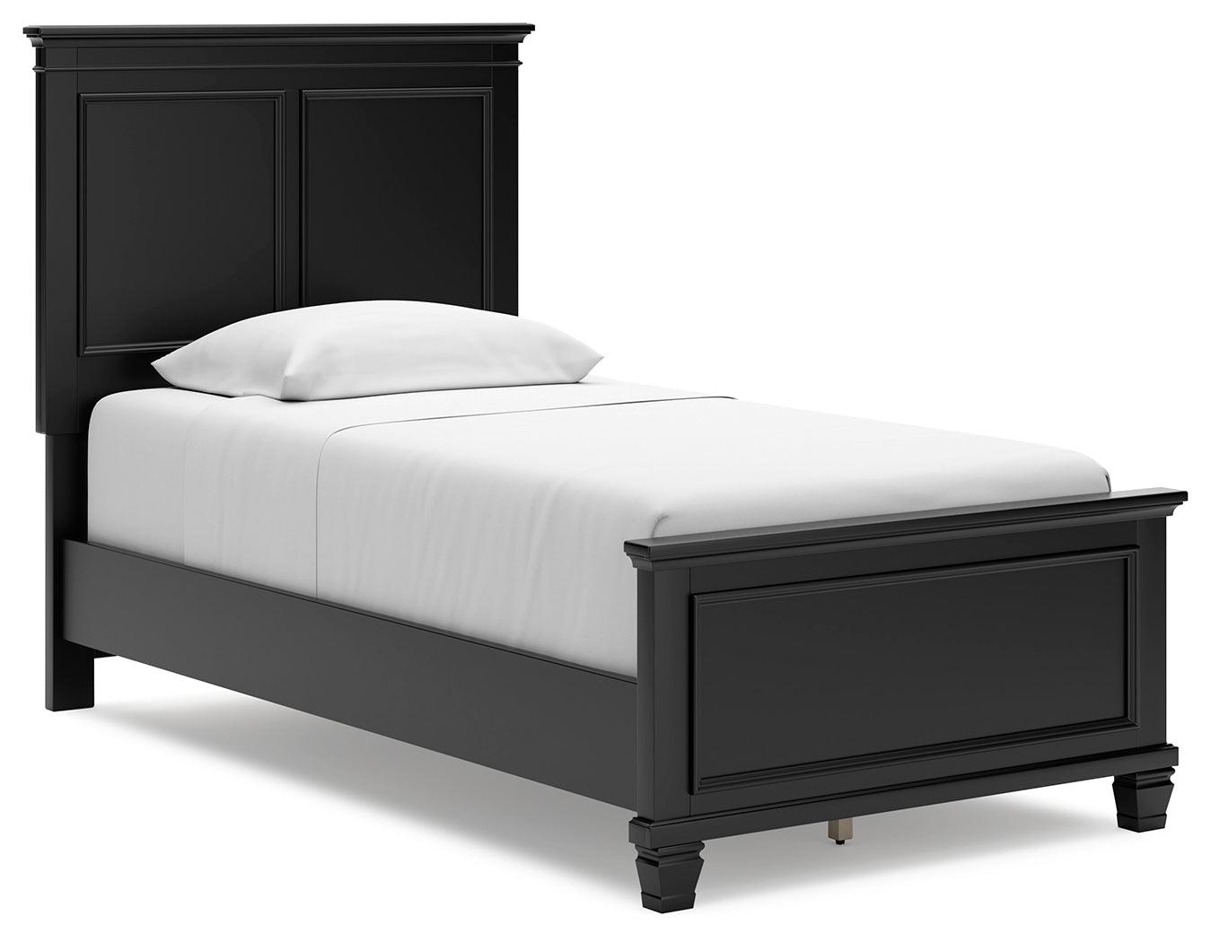 Lanolee Black Twin Panel Bed side view with panel details