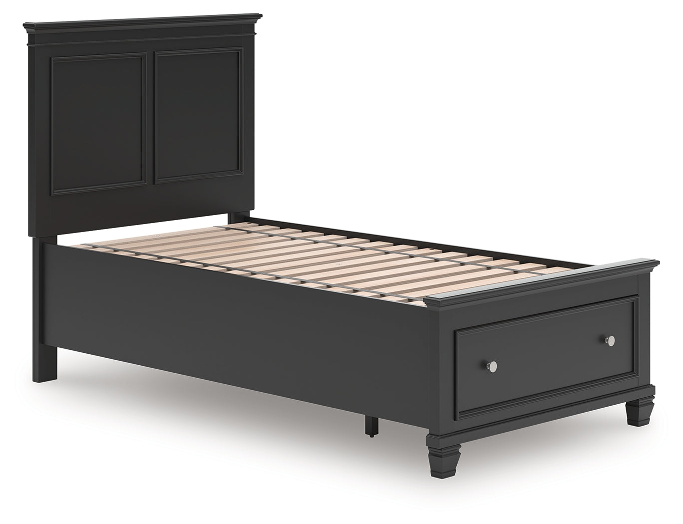 Lanolee Black Twin Panel Storage Bed side angle