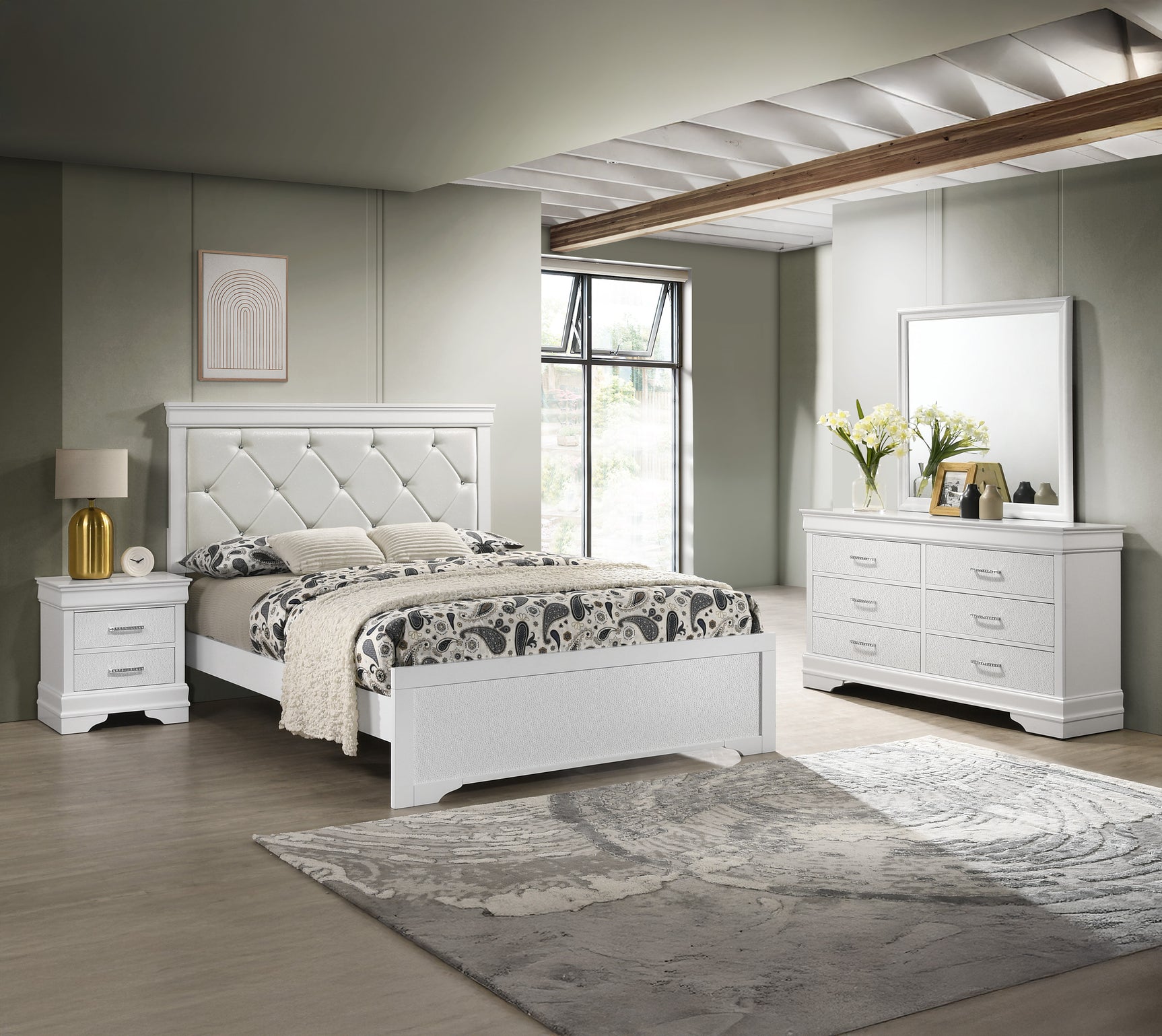 Amalia White Upholstered Tufted Panel Twin Bed