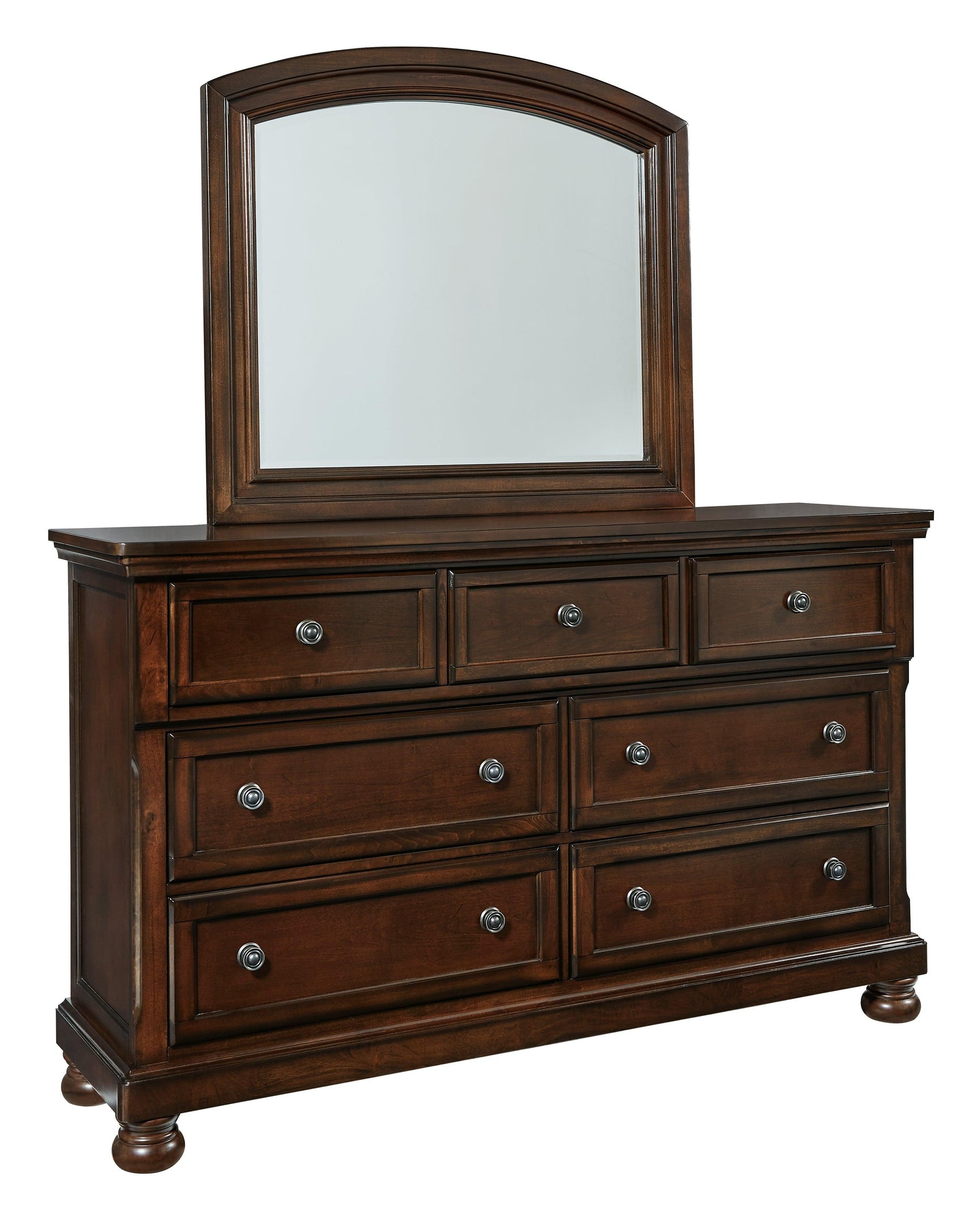 Porter Rustic Brown Dresser and Mirror angled side view
