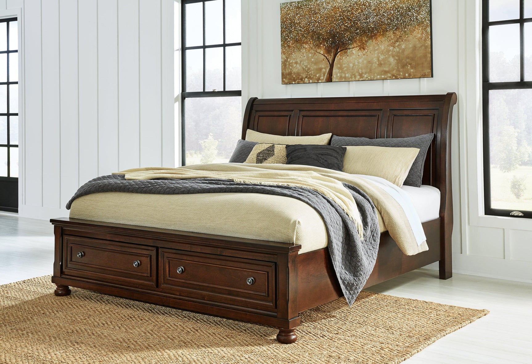 Porter Rustic Brown King Sleigh Bed side profile