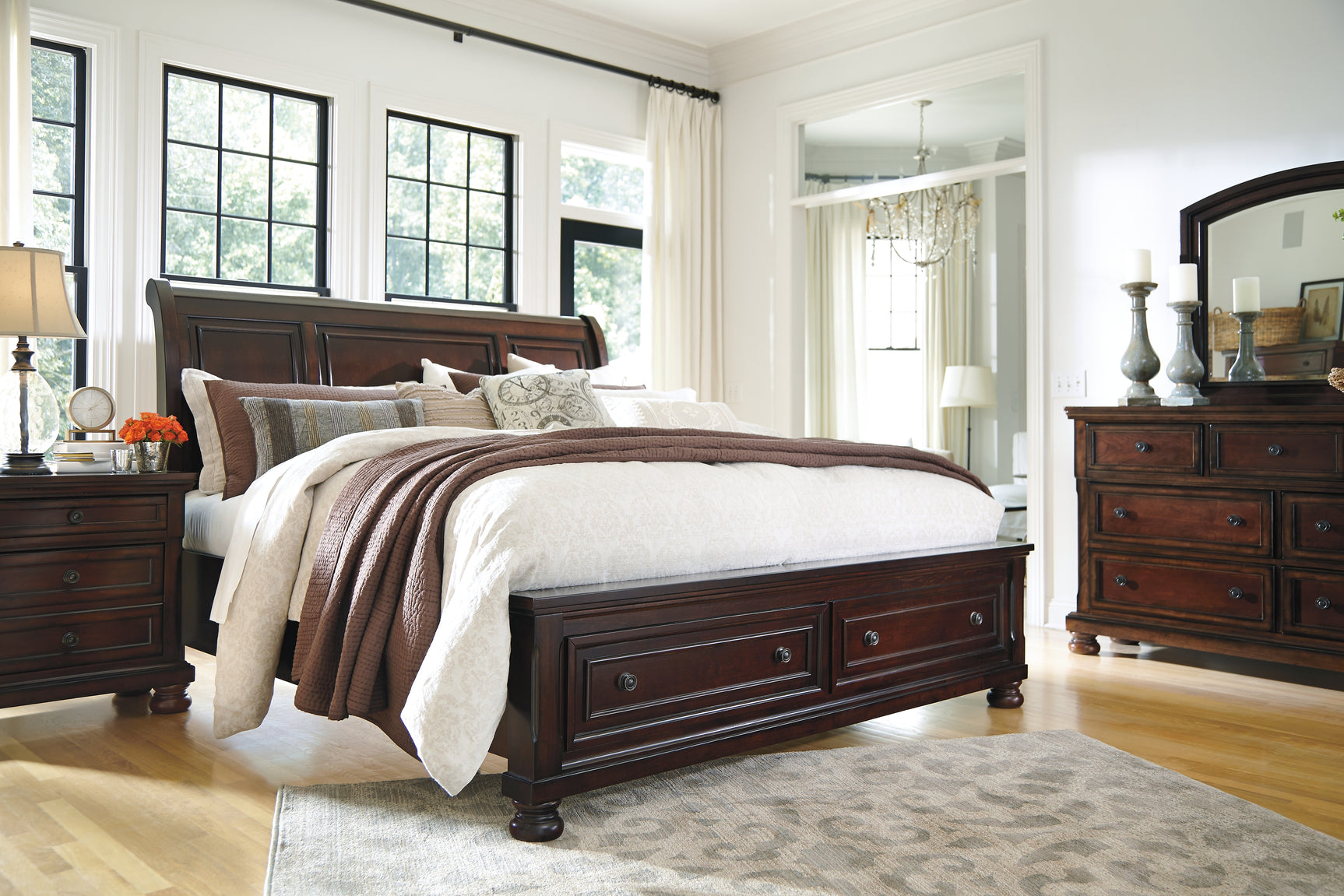 Porter Rustic Brown Queen Sleigh Storage Bed front view