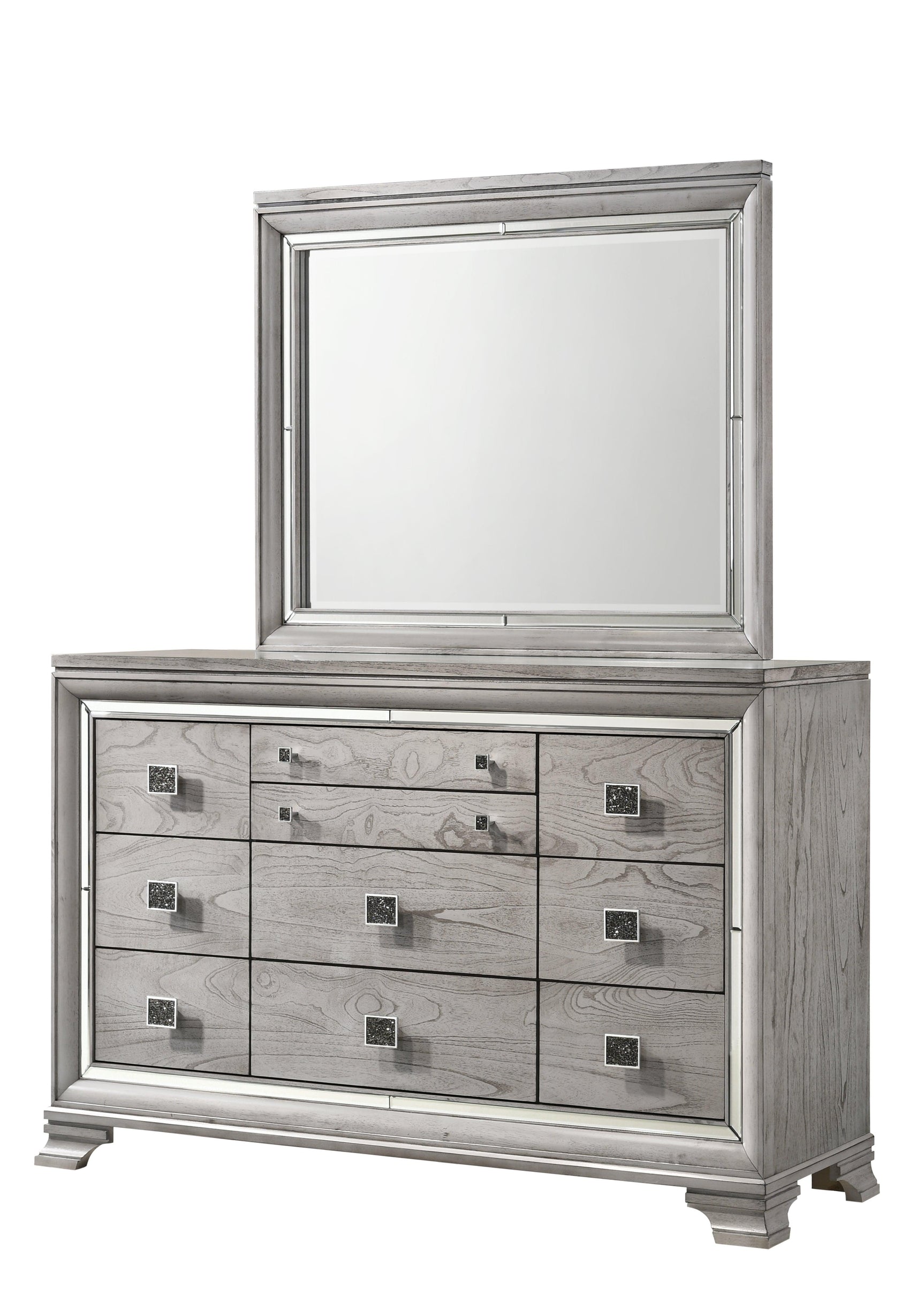 main view of Vail Gray LED Upholstered Panel Bedroom Set dresser