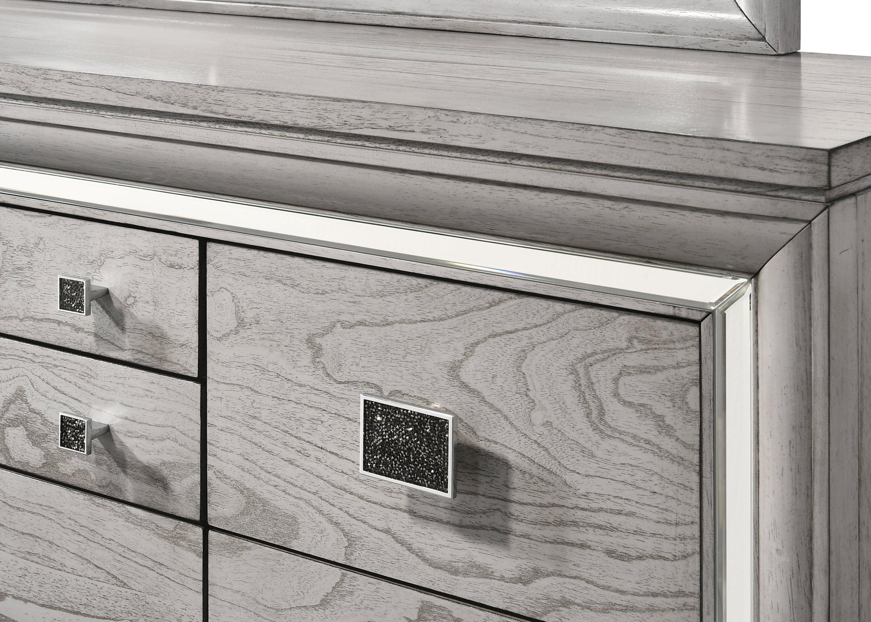 side view of Vail Gray LED Upholstered Panel Bedroom Set footboard