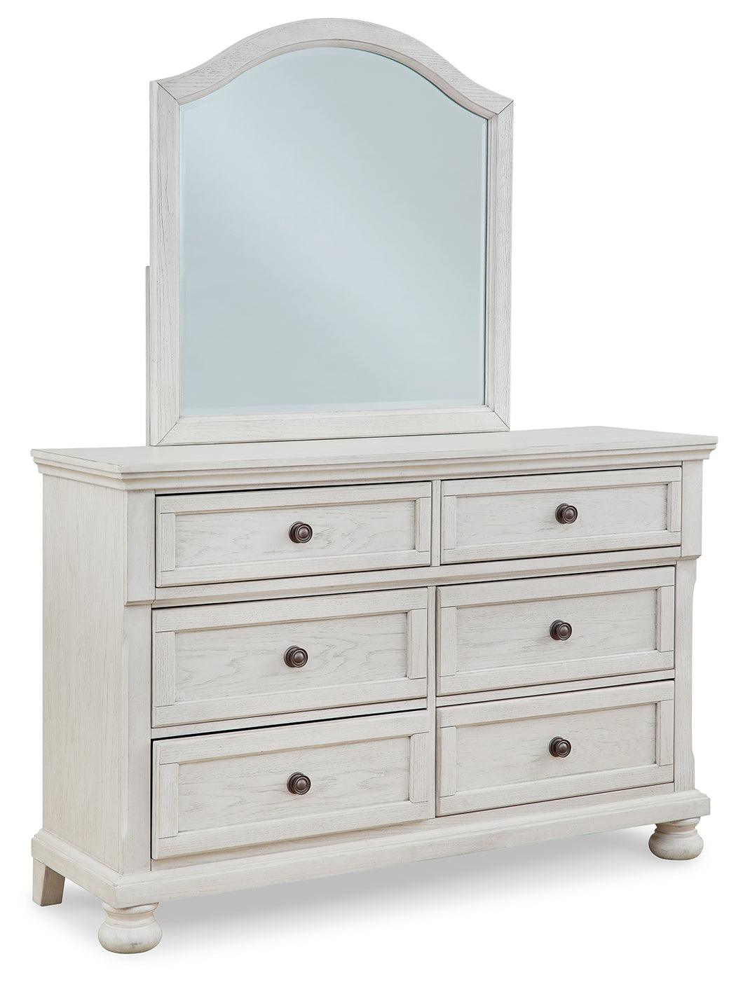 Robbinsdale Antique White Dresser angled side view