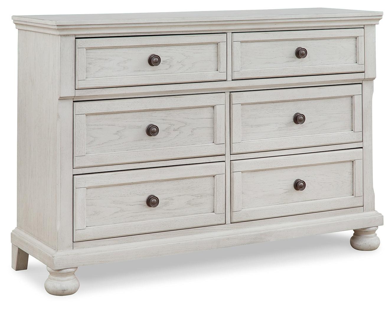 Robbinsdale Antique White Dresser angled closed view