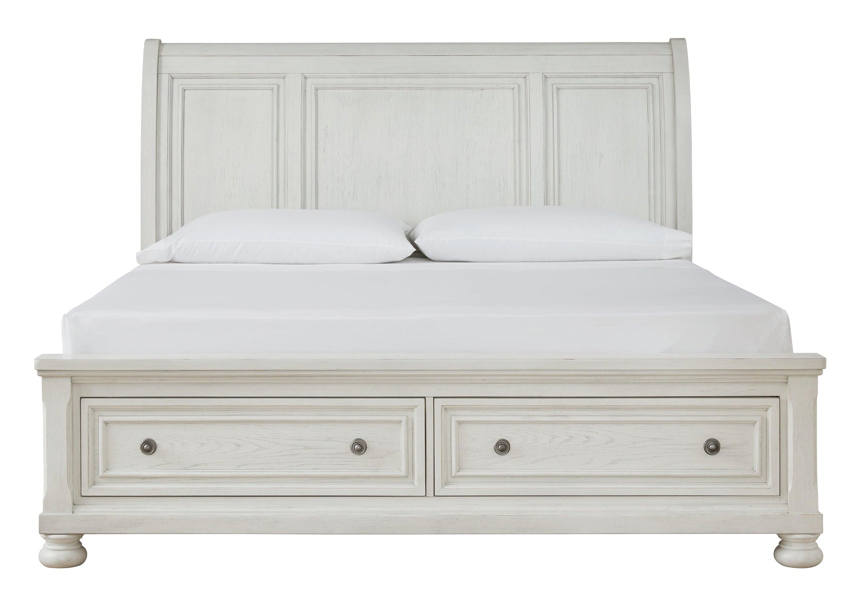 Robbinsdale Antique White King Sleigh Bed with Storage - side profile
