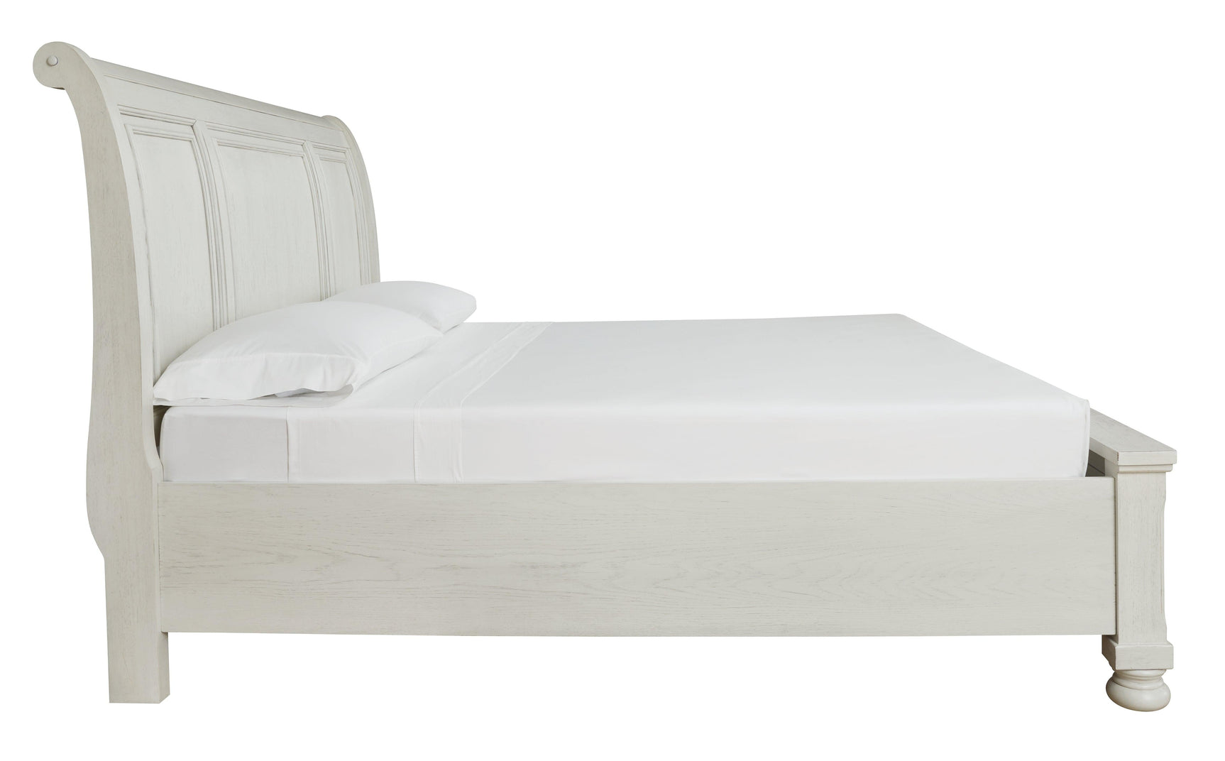 Robbinsdale Antique White King Sleigh Bed with Storage - drawer open view