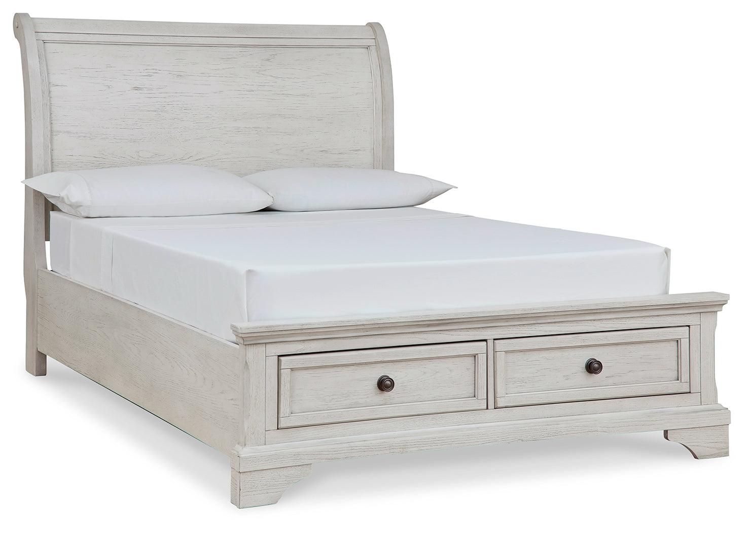 Robbinsdale Antique White Full Sleigh Storage Bed side view
