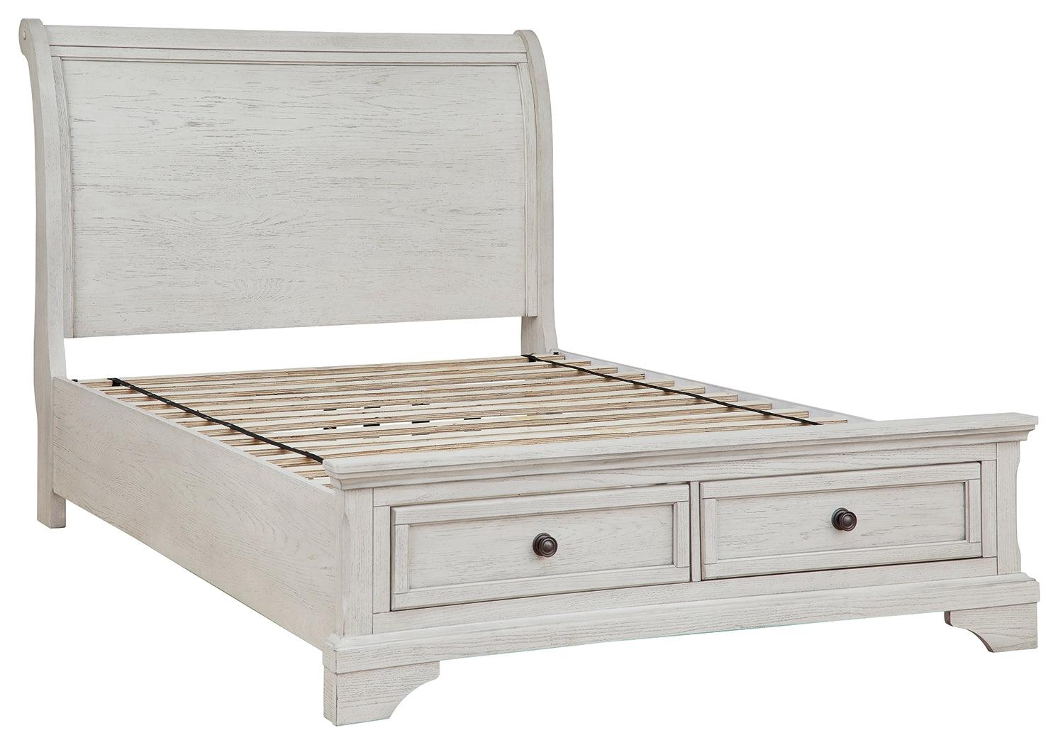 Robbinsdale Antique White Full Sleigh Storage Bed headboard front view
