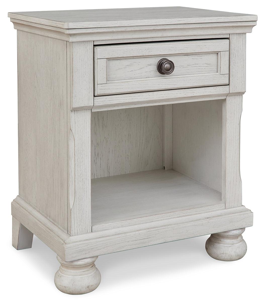 Robbinsdale Antique White Nightstand angled closed drawer