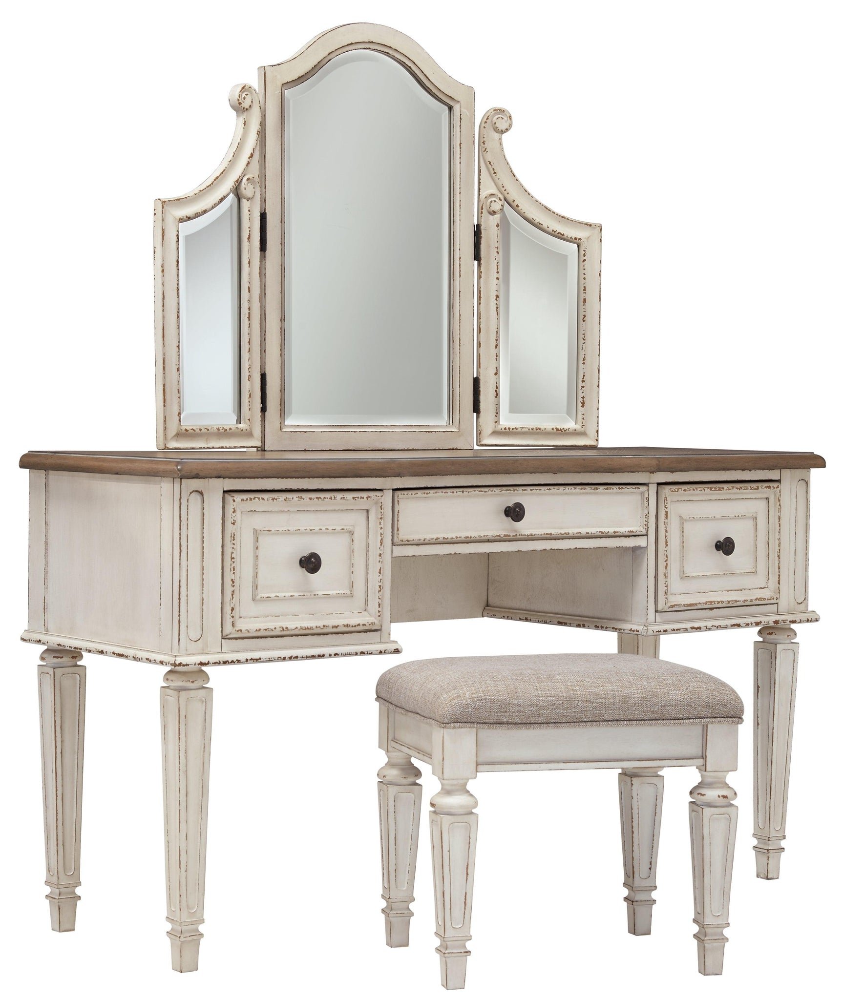 Realyn Two-Tone Vanity and mirror set angled view