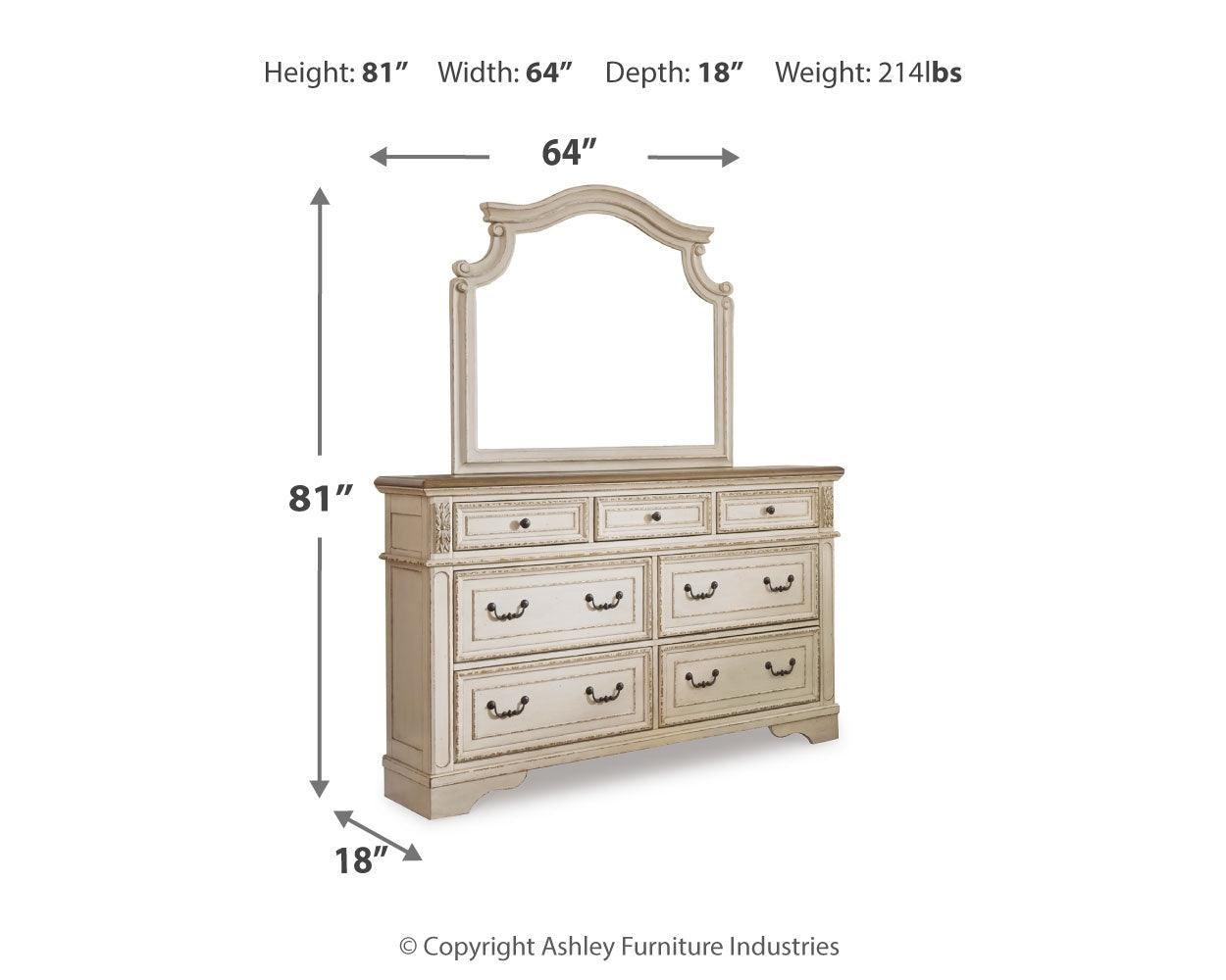 Diagram with Realyn dresser and mirror dimensions