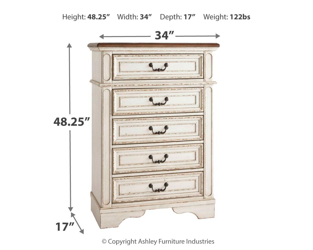 Realyn Chest of Drawers dimension diagram