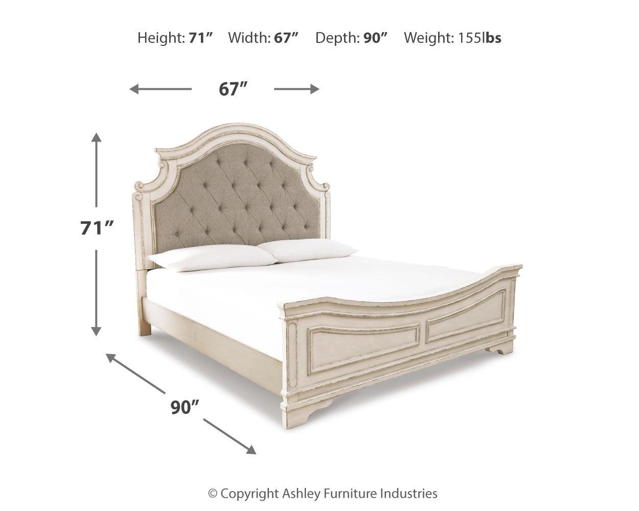 Dimension diagram for Realyn Queen Upholstered Panel Bed