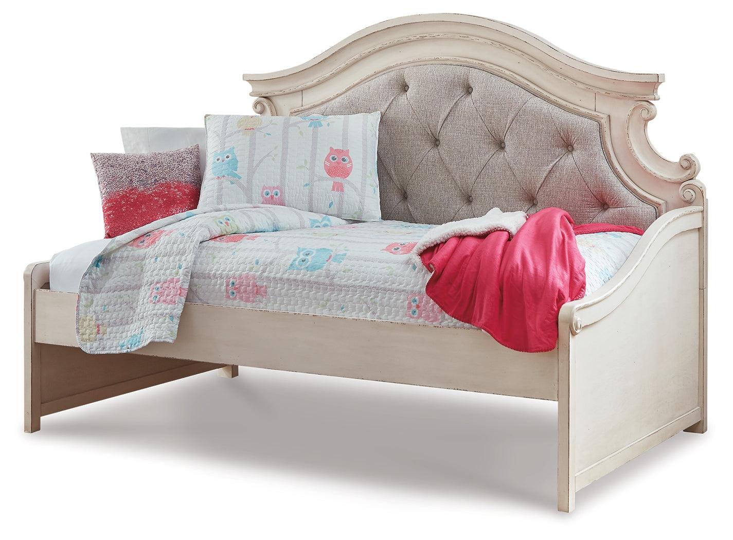 Realyn Chipped White Twin Day Bed side angle