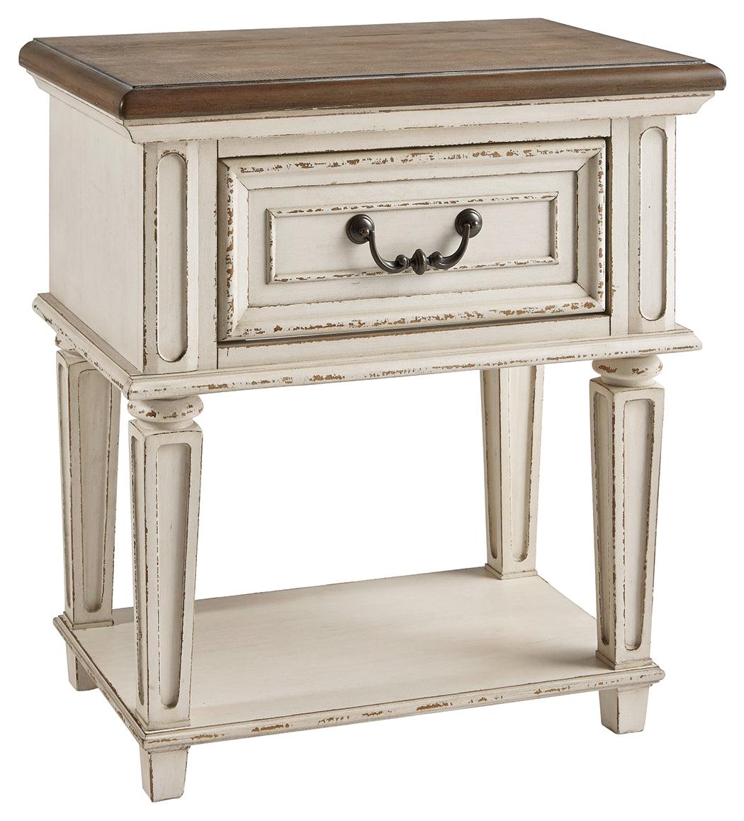 Realyn Chipped White Nightstand side profile