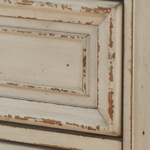 Distressed chipped white finish close-up