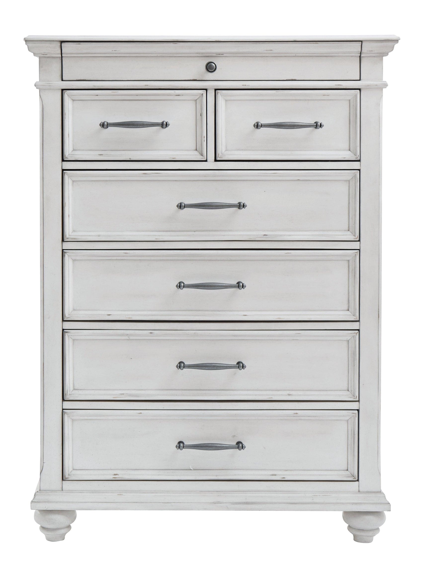 Kanwyn Whitewash Chest Of Drawers - front closed drawers