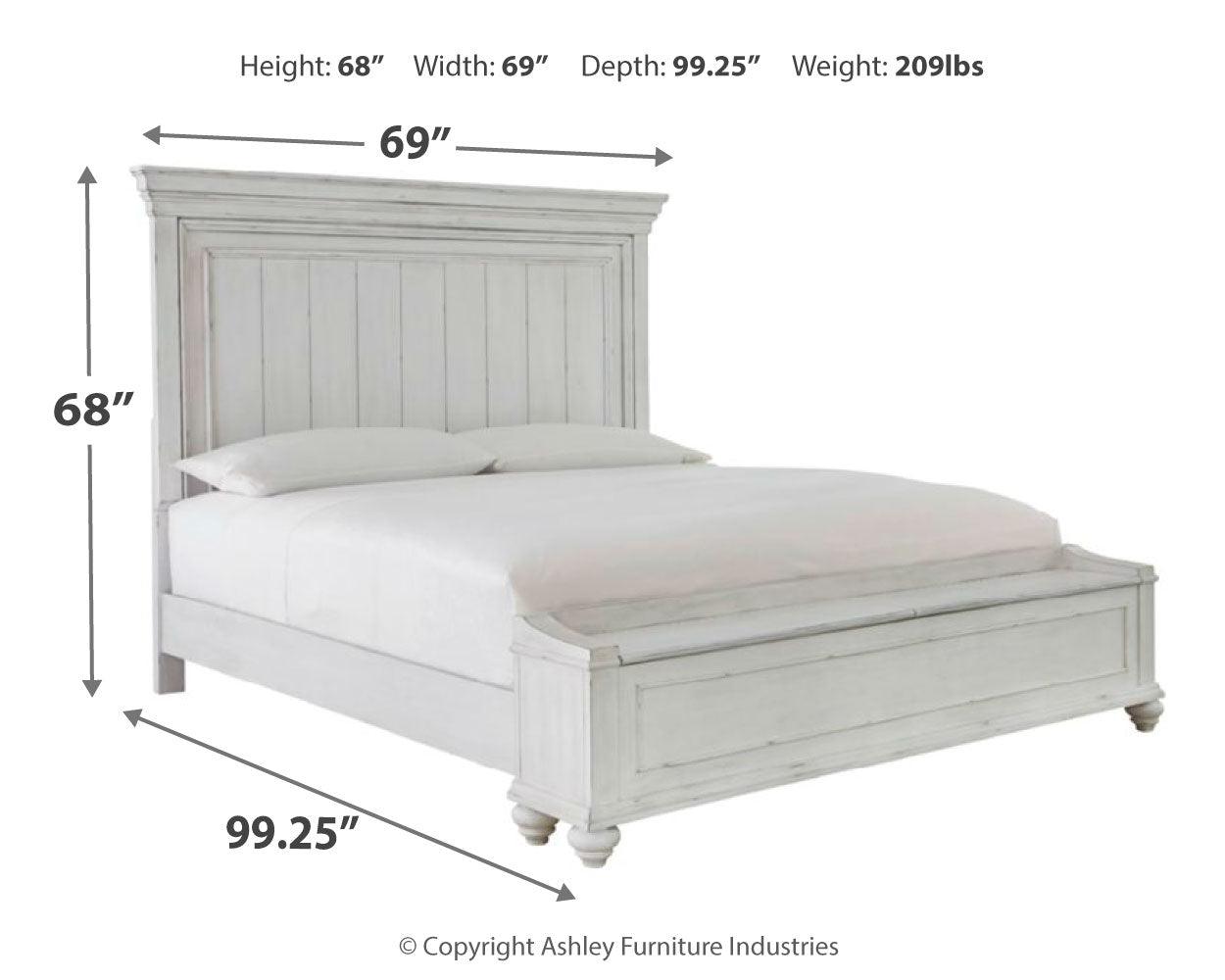 Kanwyn Whitewash Queen Panel Bed dimensions diagram