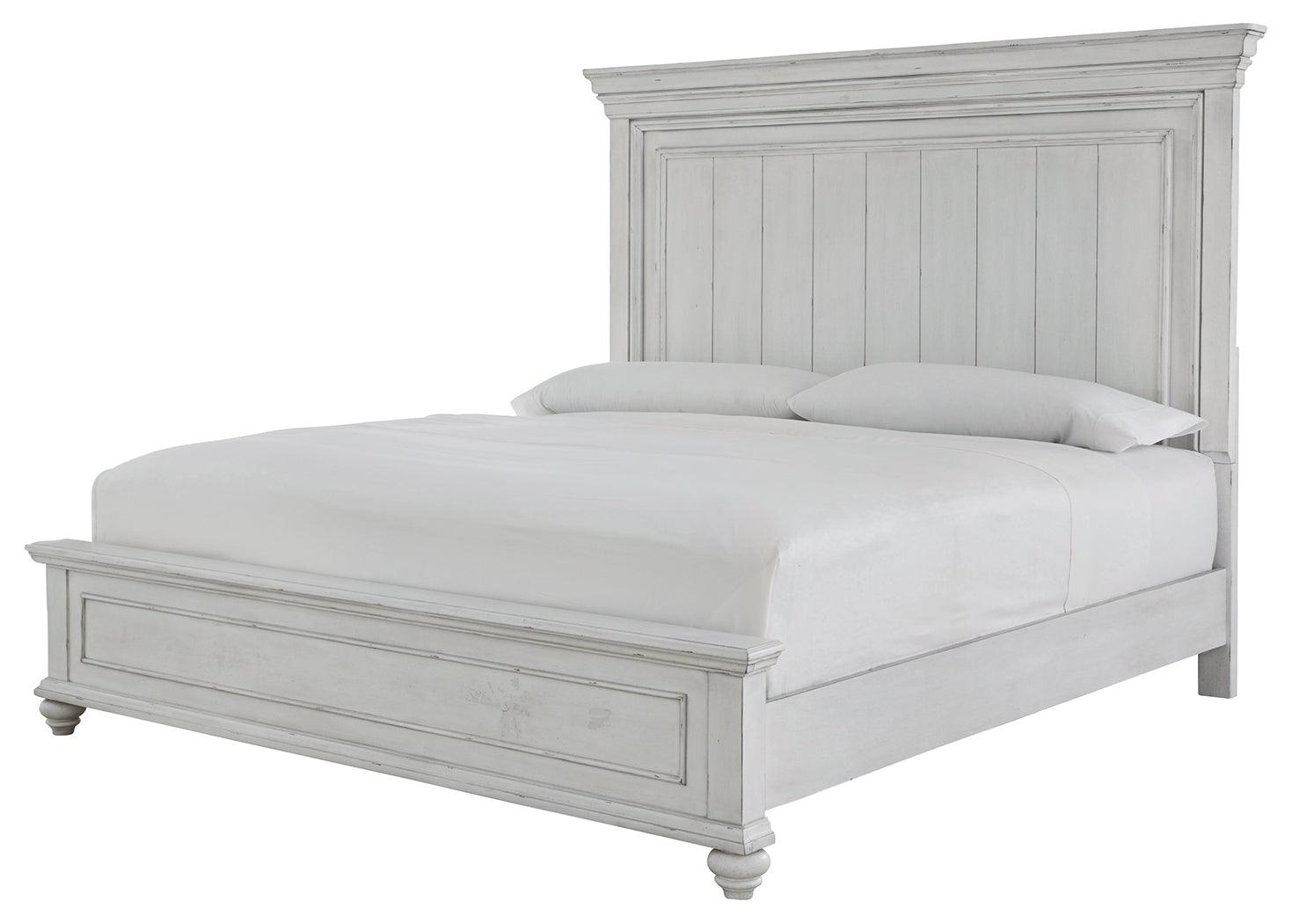 Kanwyn Whitewash Queen Panel Bed angled side view