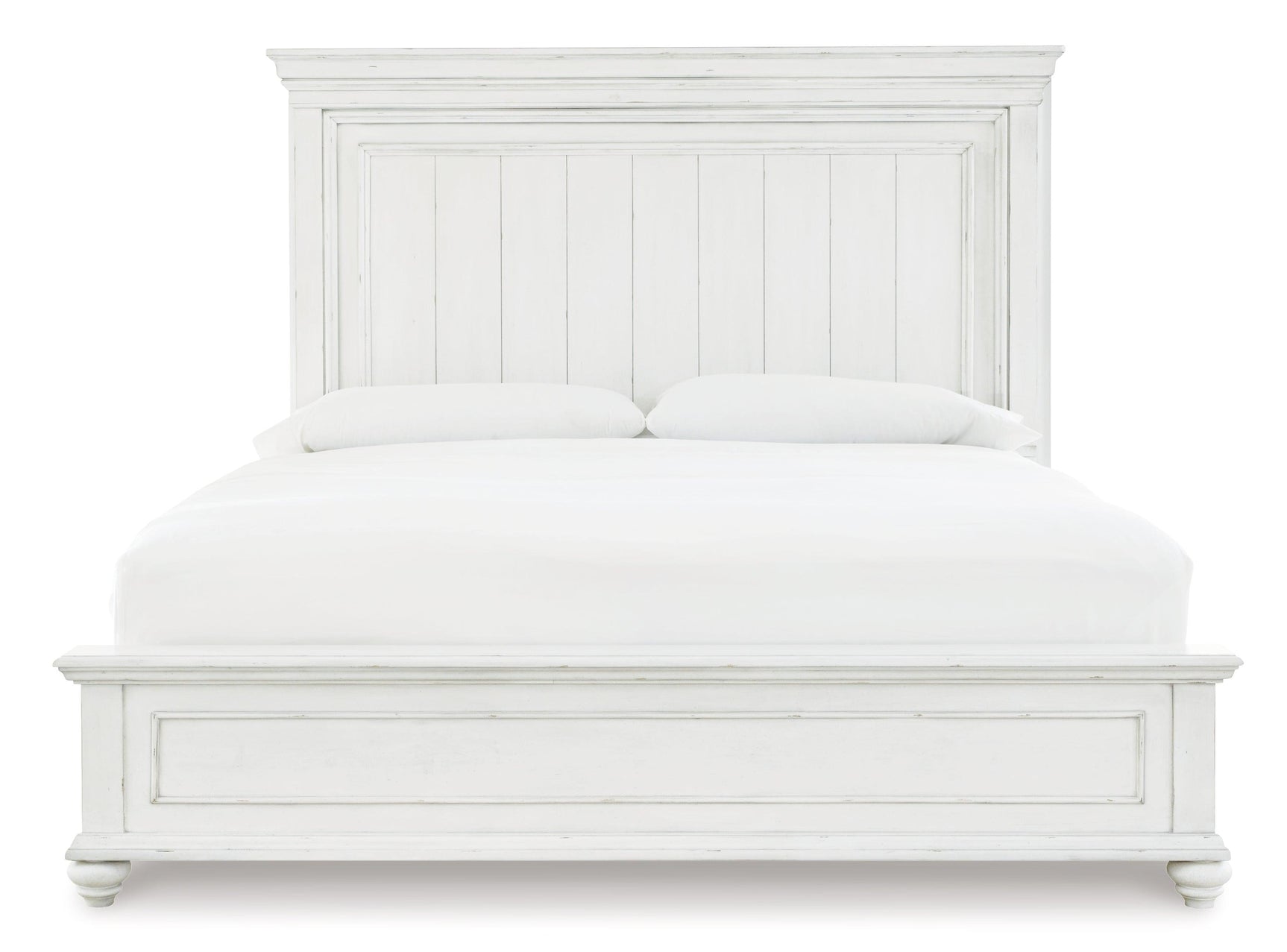 Full view of Kanwyn Whitewash King Panel Bed in bedroom setting
