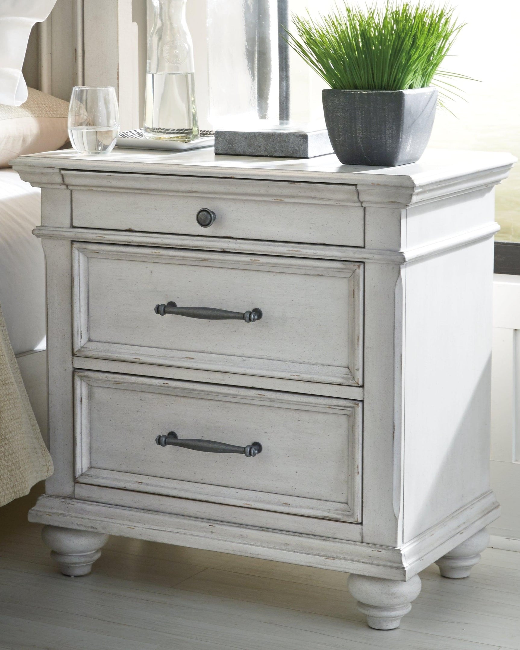 Kanwyn Whitewash Nightstand drawer interior view