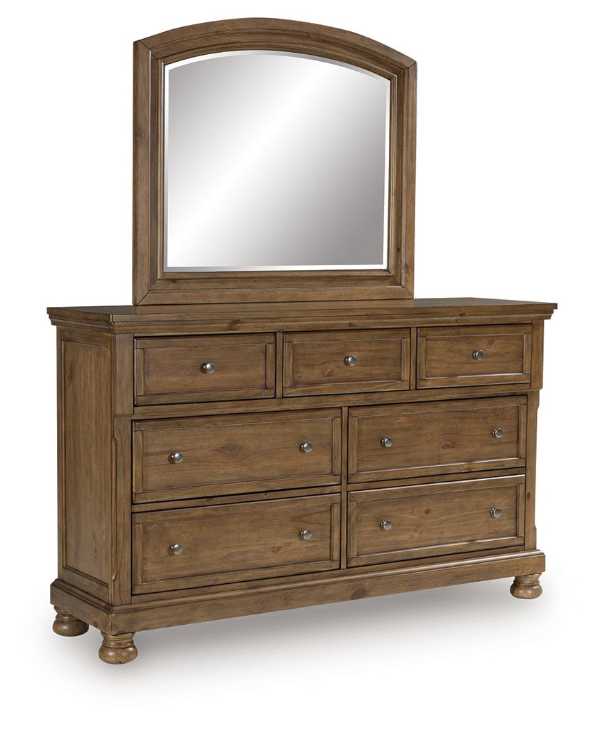 Feddinger dresser angled closed view with mirror attached