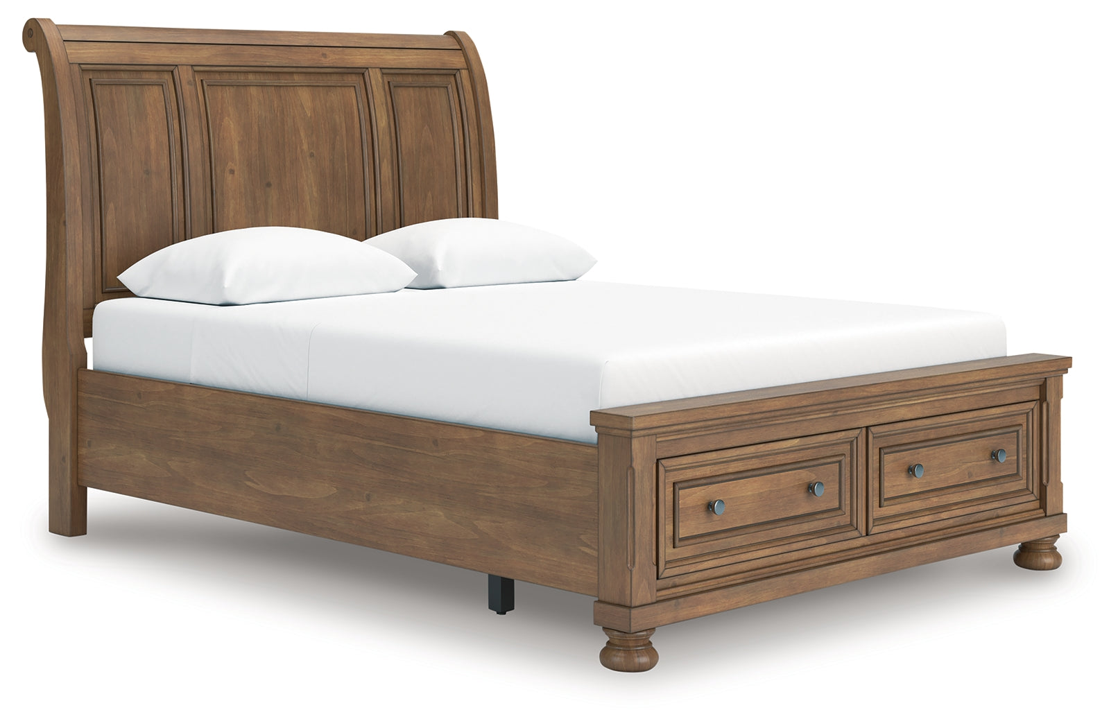 Feddinger queen storage sleigh bed, side angle