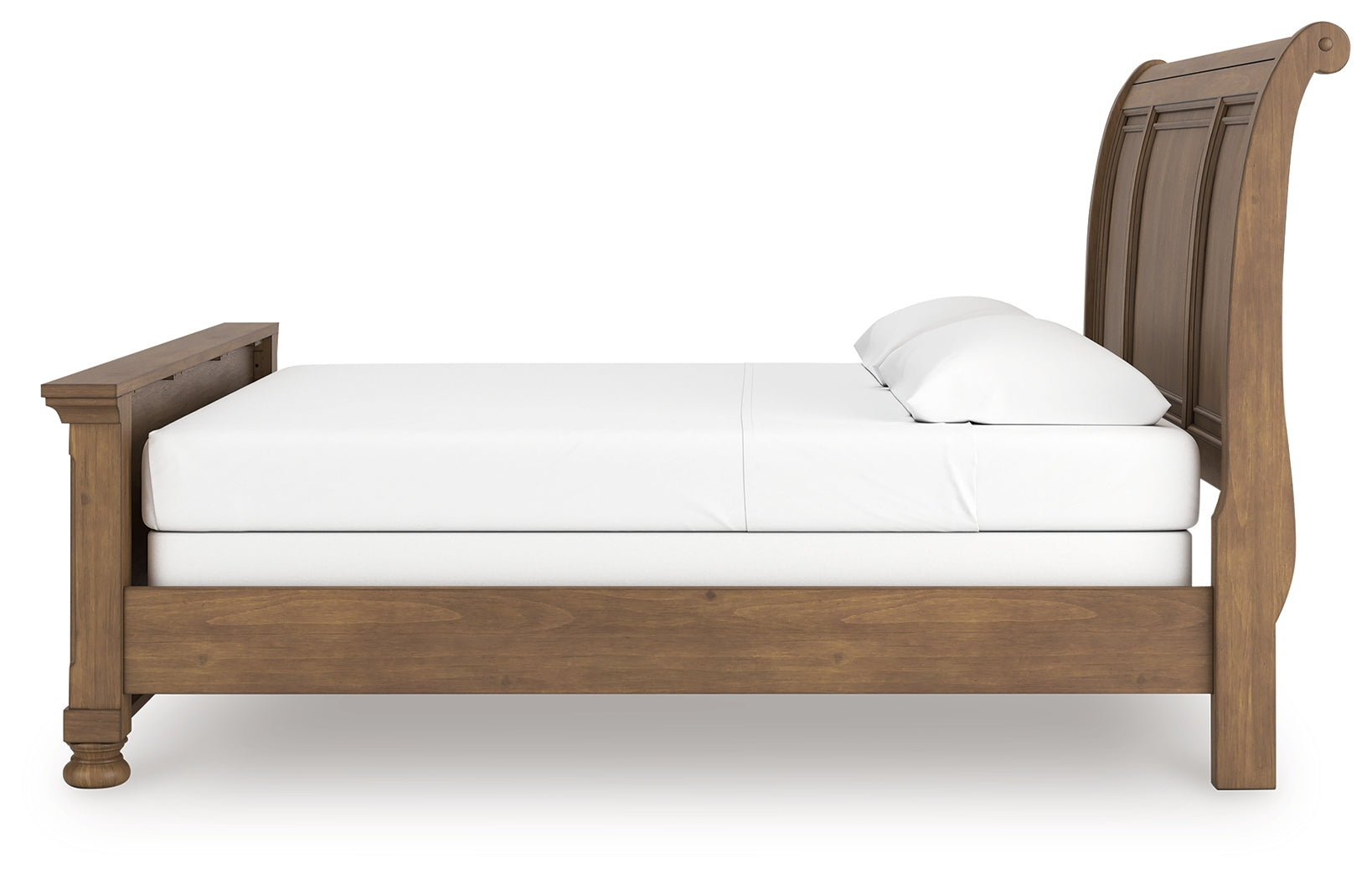 Feddinger king sleigh bed side angle with headboard detail