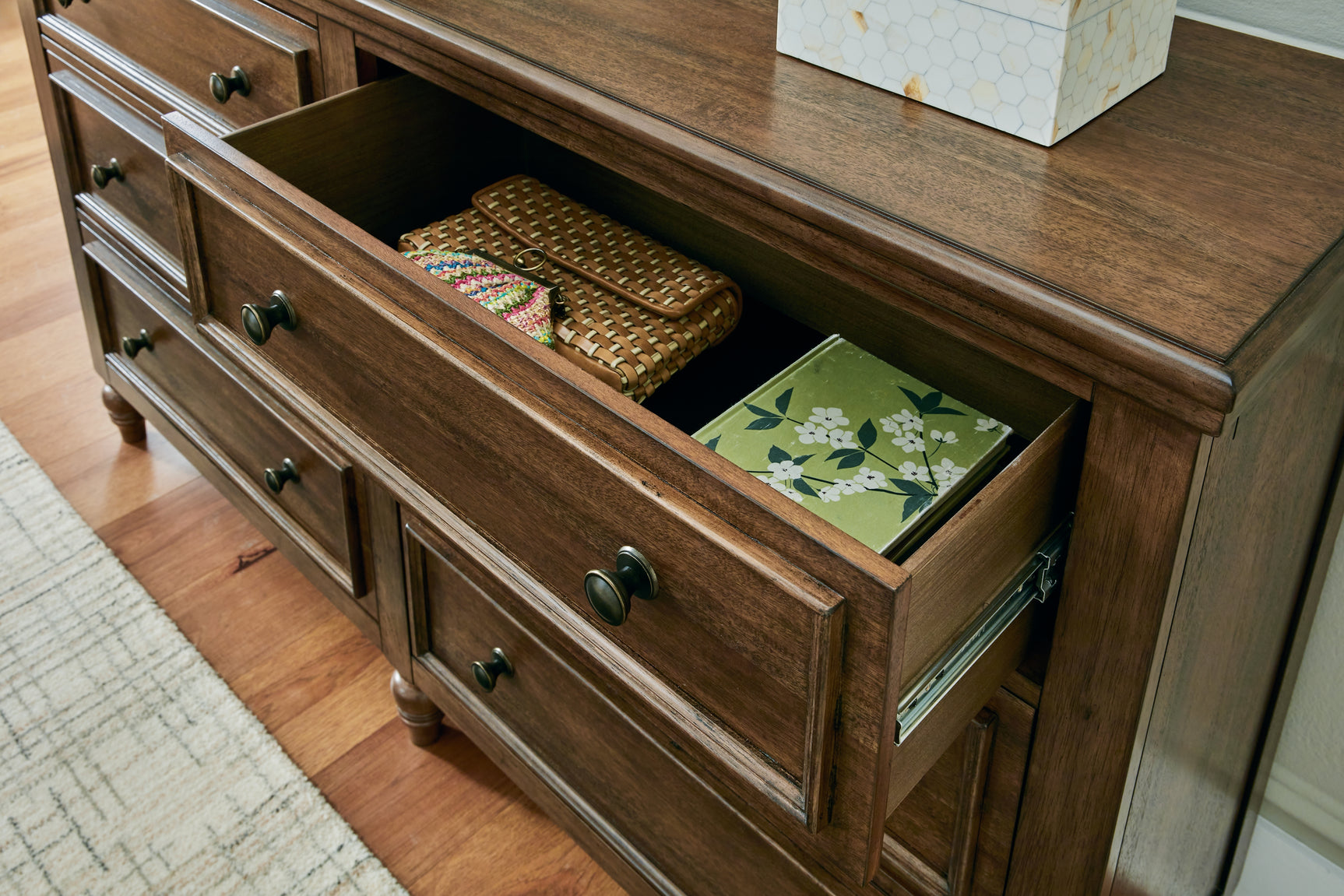 Sturlayne Brown Dresser wood finish detail