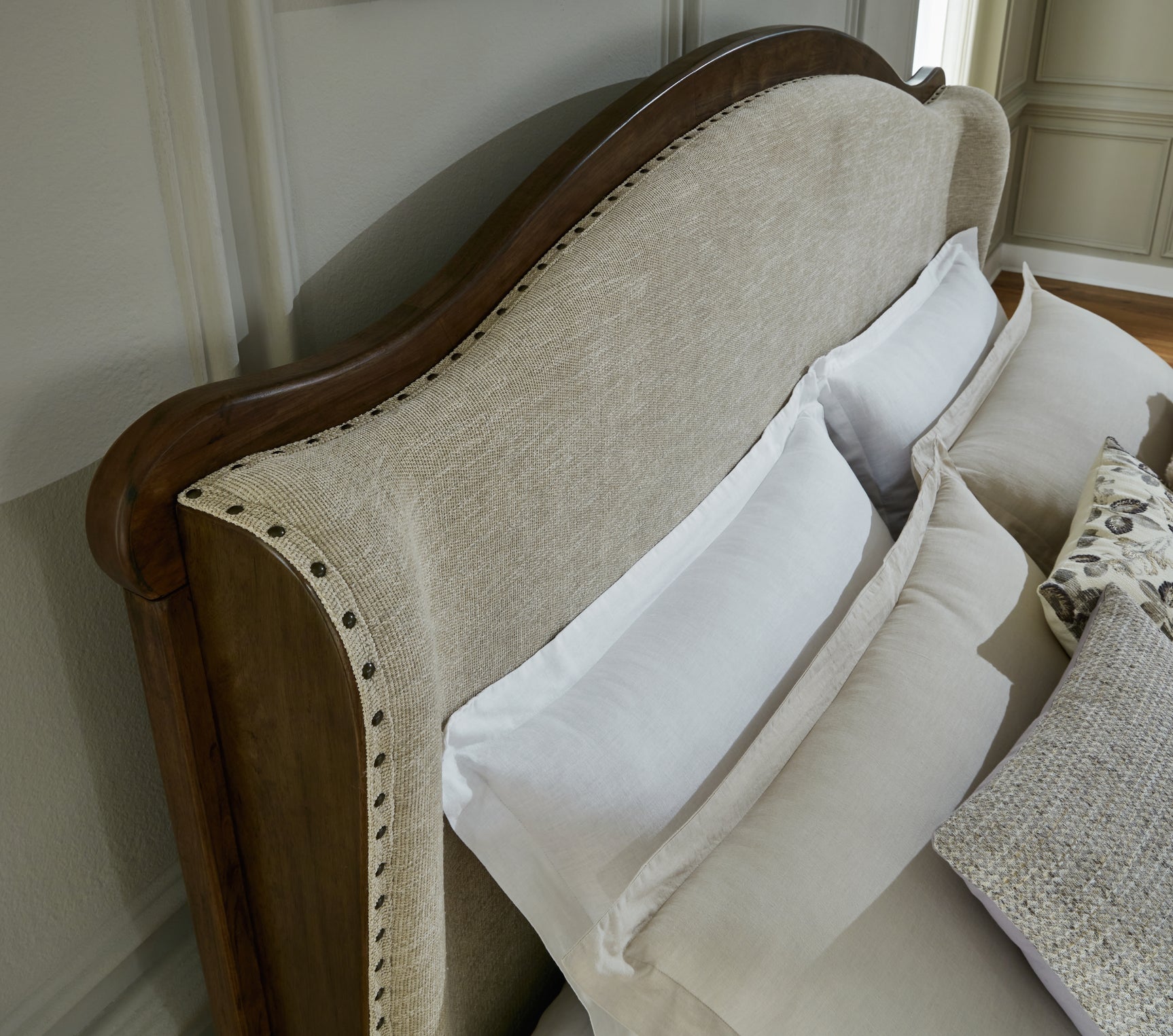 Detail of cushioned bench footboard