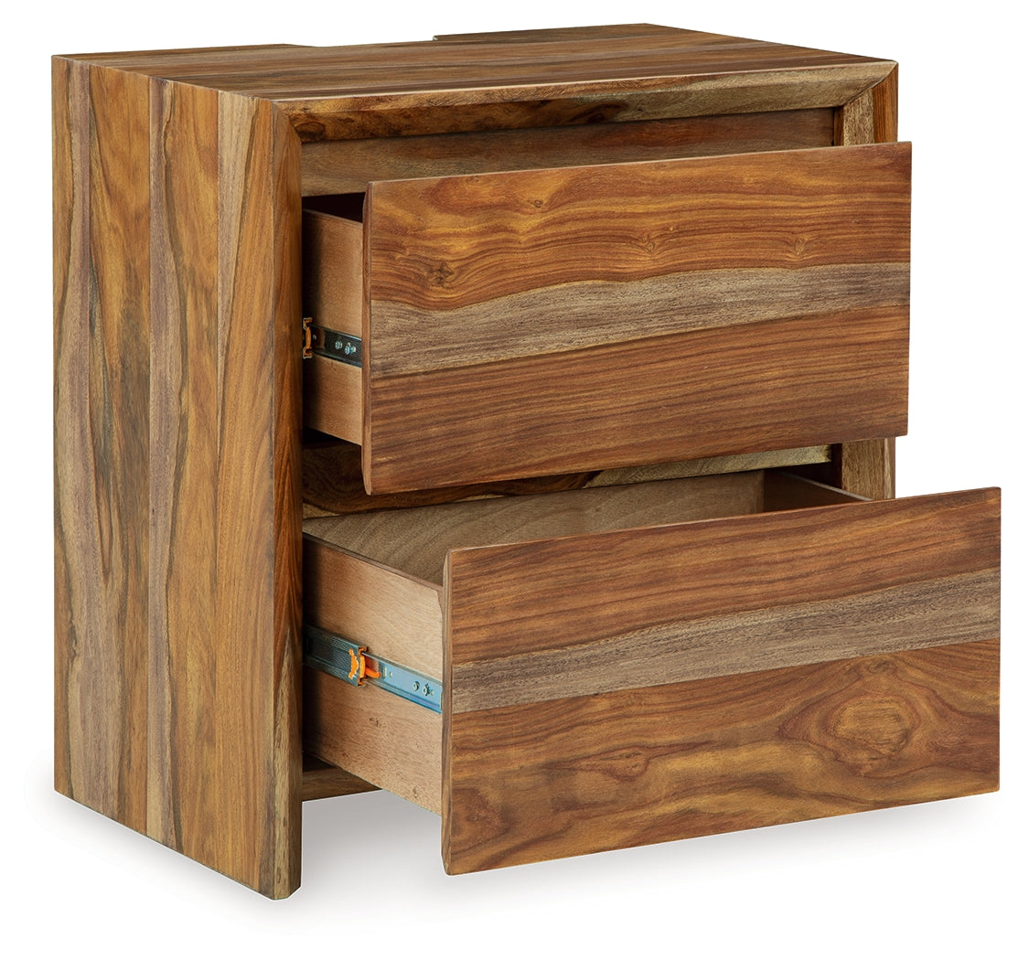Dressonni nightstand angled with open drawers