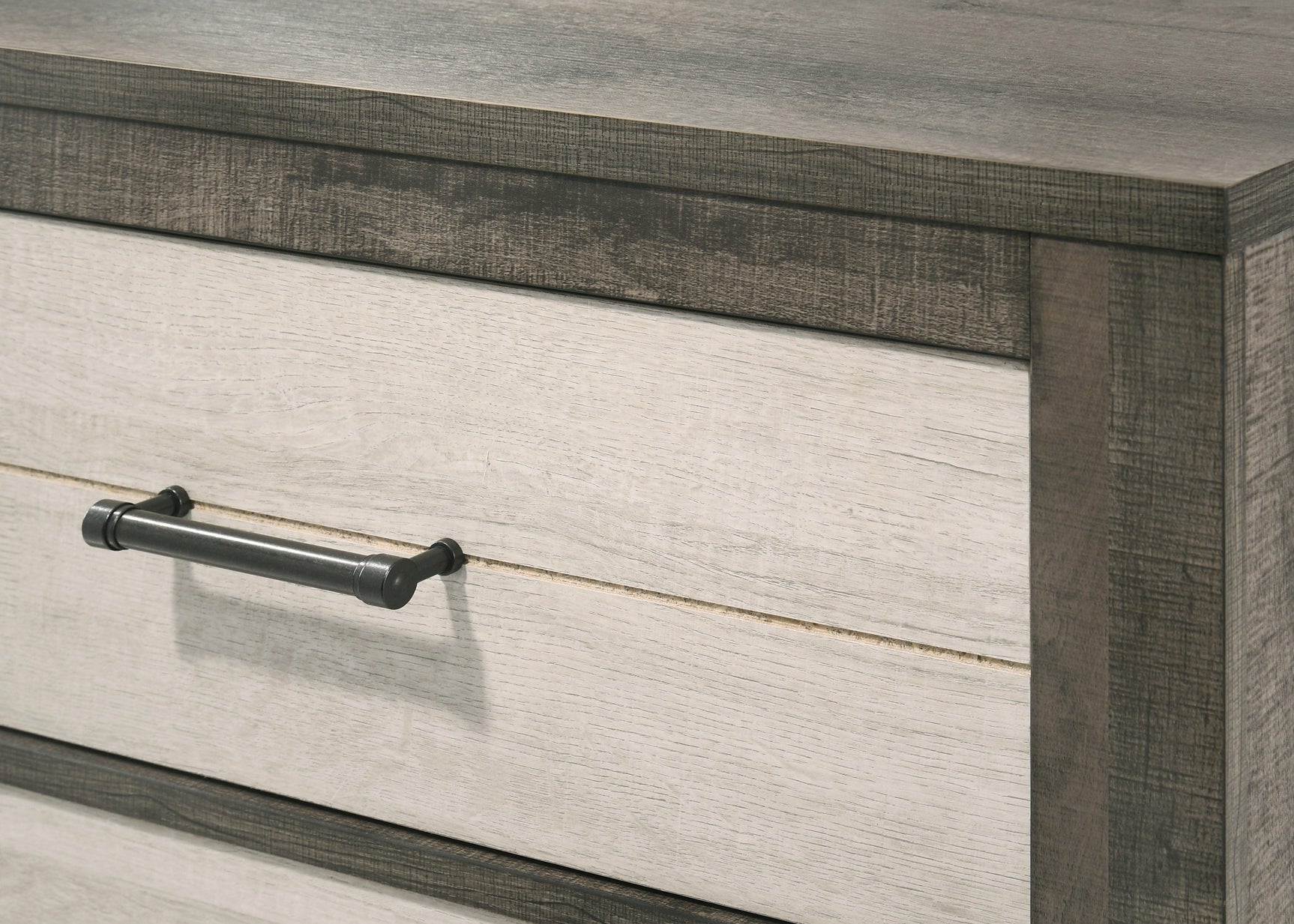 Top view of Rhett Chest with brown wood grain and cream accents