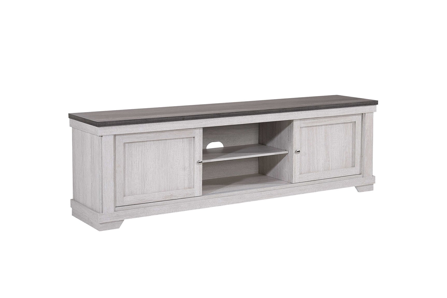 Side view of Leighton Light Gray TV Stand highlighting finish