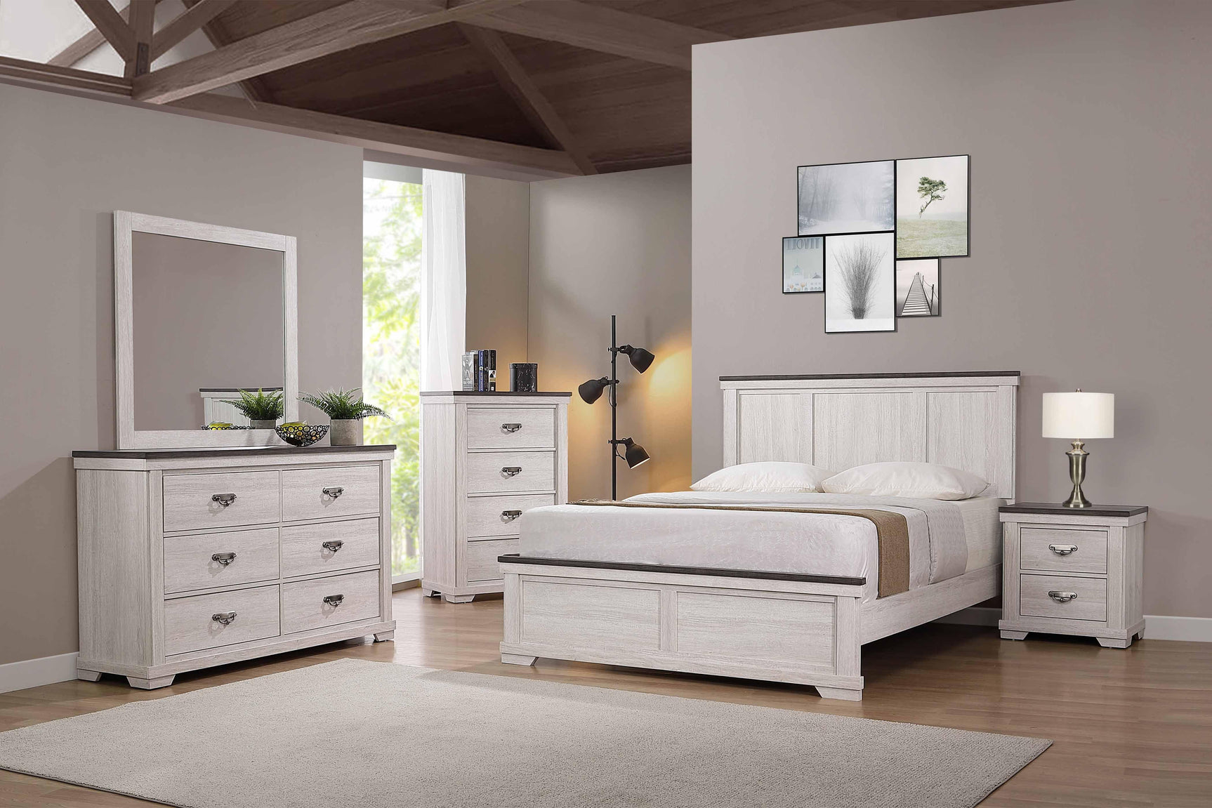 Leighton Cream Brown King Panel Bed side angle
