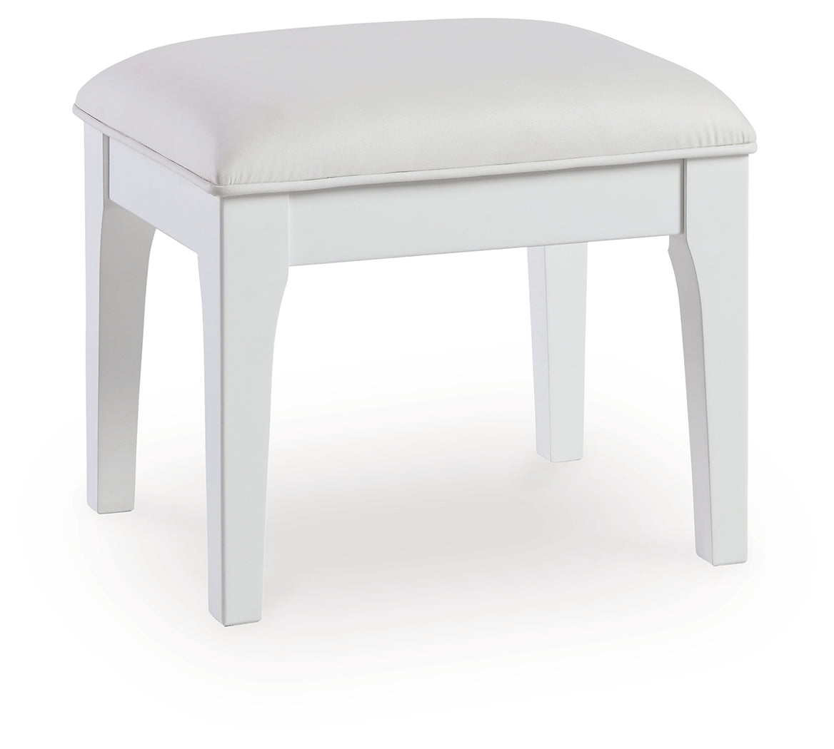 Side angle of Chalanna Vanity Stool showing lacquer finish