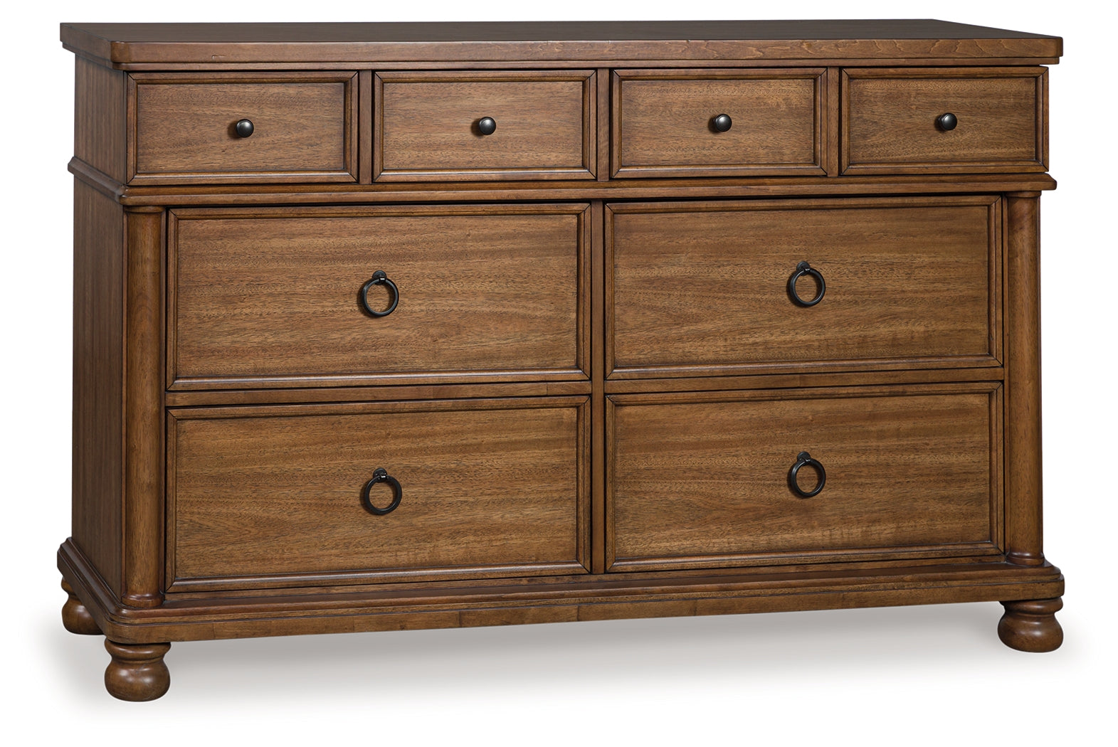 Rowlenstown dresser angled closed view with metal knobs and pulls