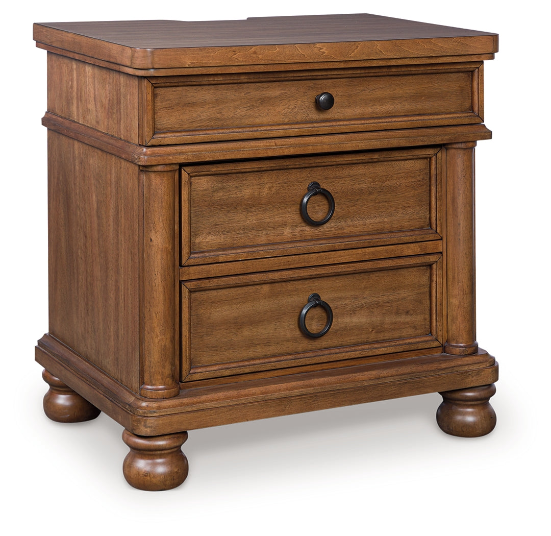 Rowlenstown nightstand open drawers side view