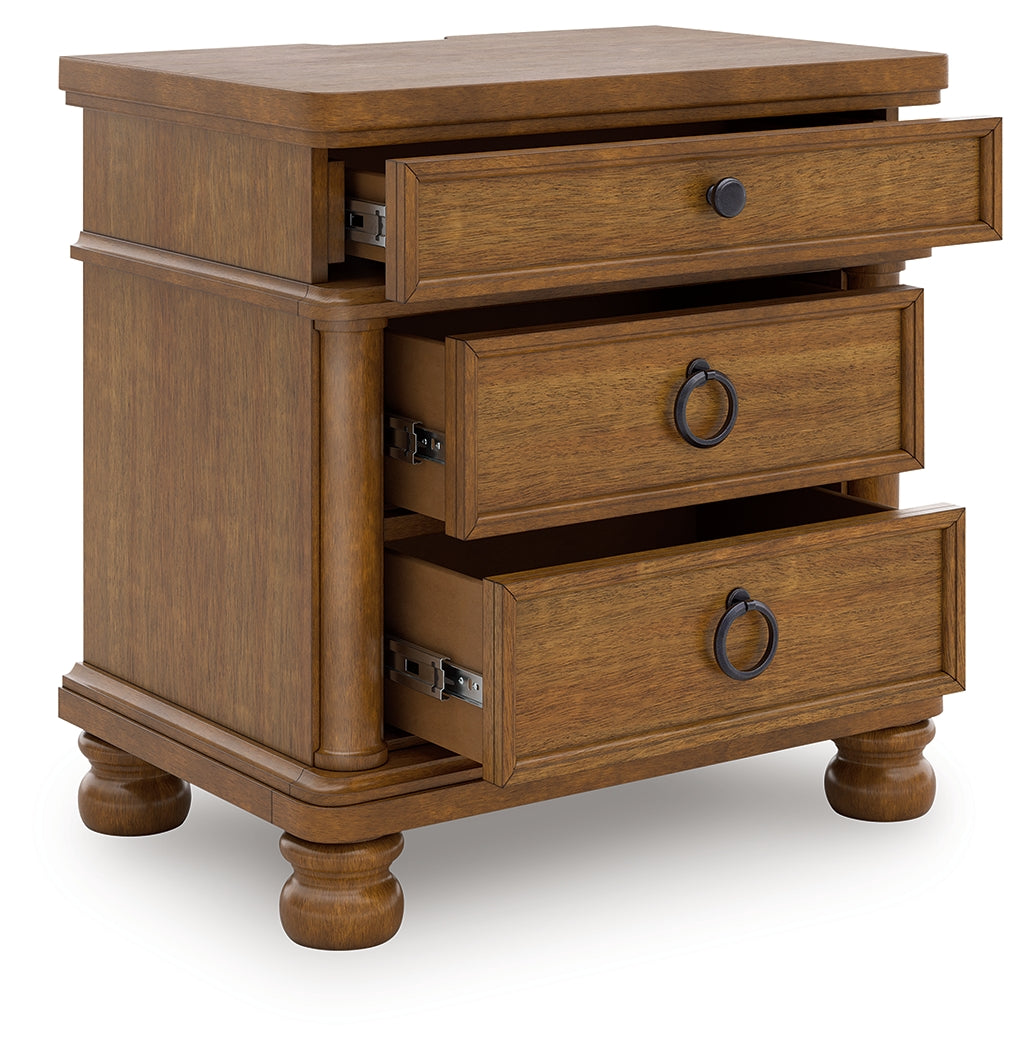 Rowlenstown nightstand front open drawers view